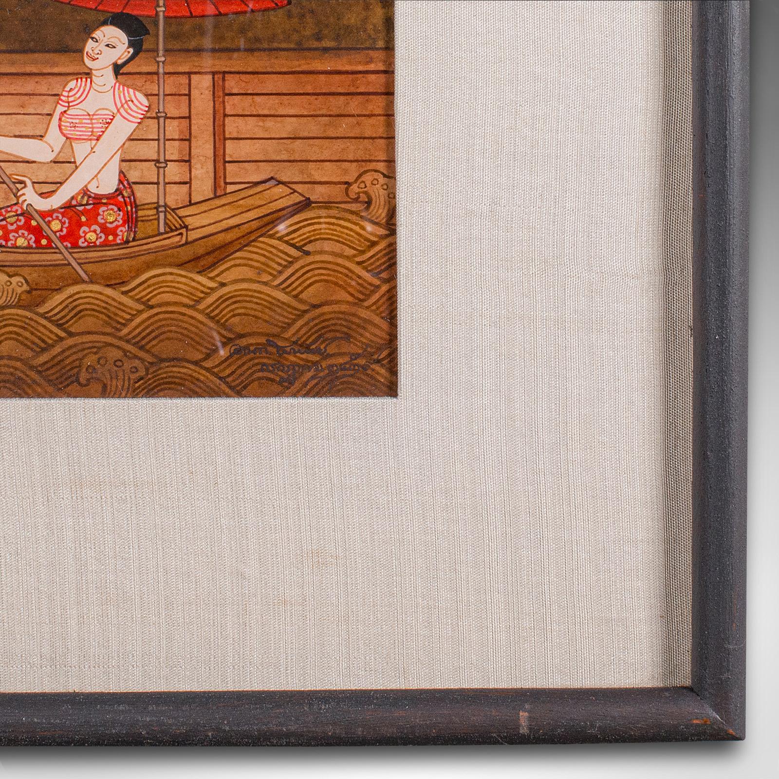 Quadro d'epoca dell'Estremo Oriente, Thai, Gouache incorniciato, Arte popolare, Figure femminili in vendita 1
