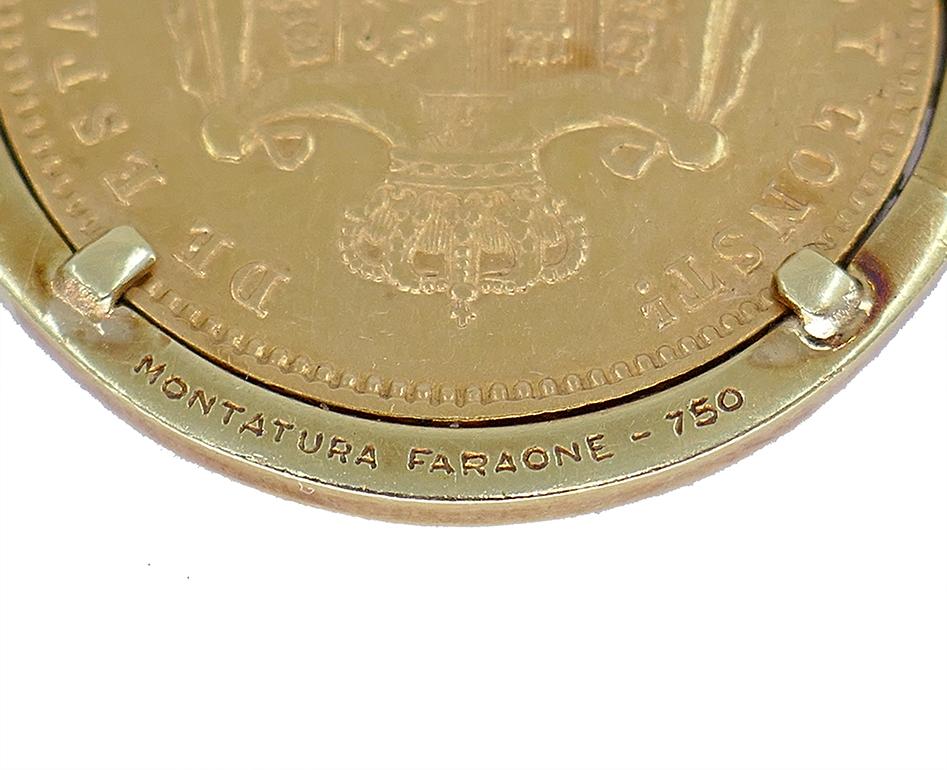 Vintage Faraone 18k Gold Coin Necklace Gunmetal Italy Estate Jewelry In Excellent Condition For Sale In Beverly Hills, CA