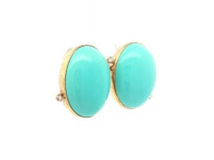 Vintage Faraone Mennella 18k Gold Turquoise Flared Diamond Oval Button Earrings
