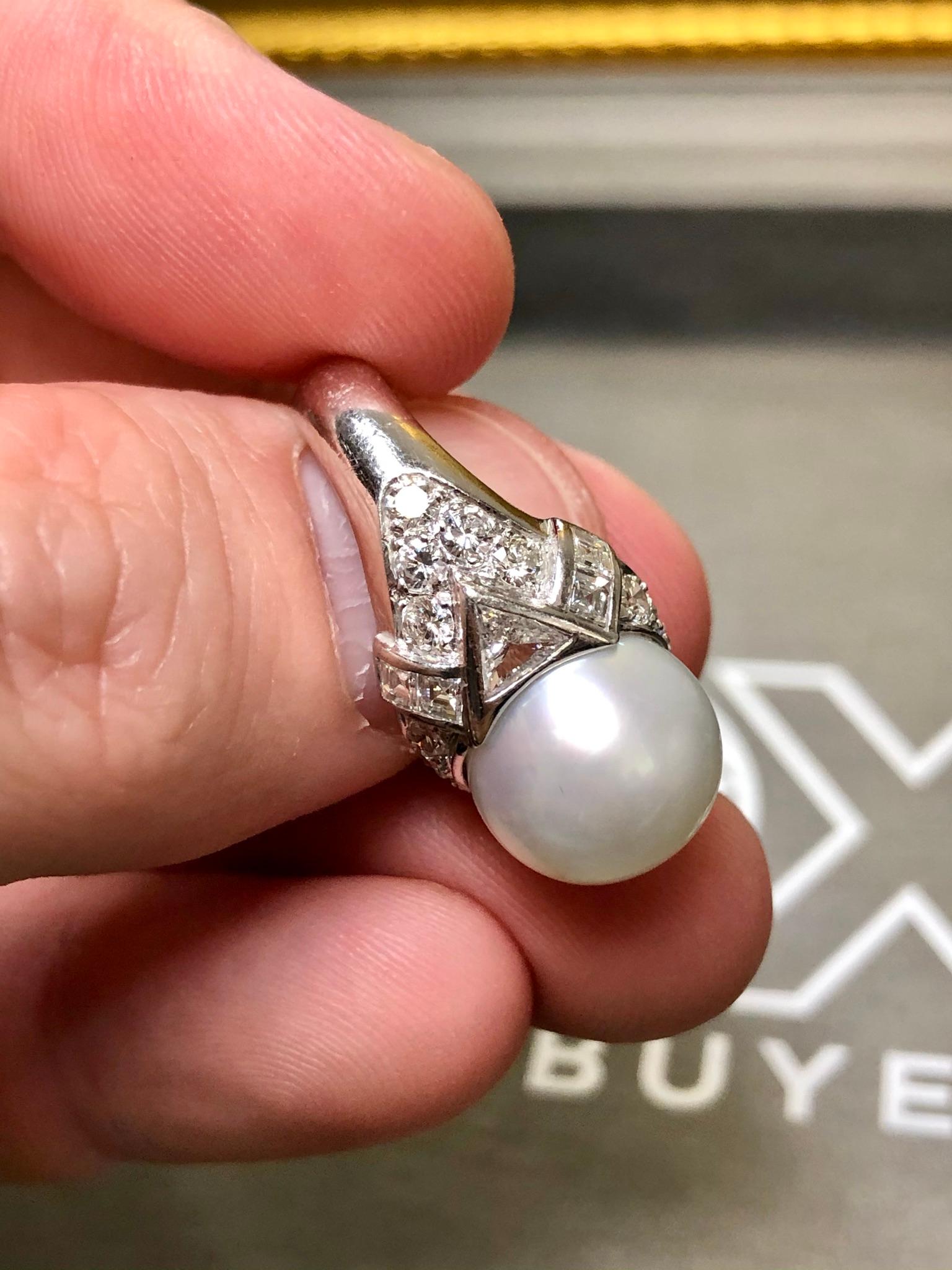 FARAONE Platin Südseeperlen Trillion Quadratischer Diamant-Ring Größe 6 5