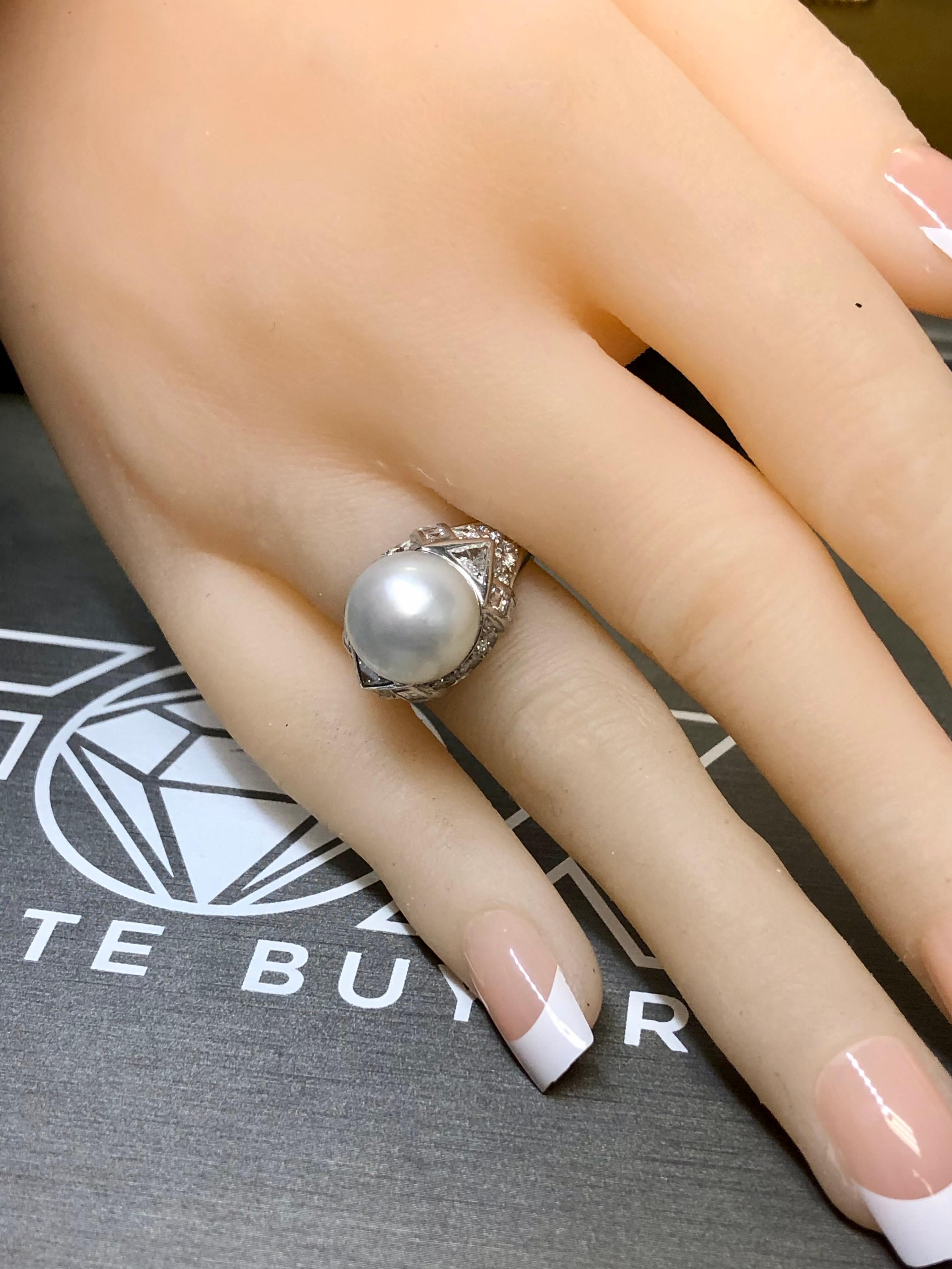 FARAONE Platin Südseeperlen Trillion Quadratischer Diamant-Ring Größe 6 6