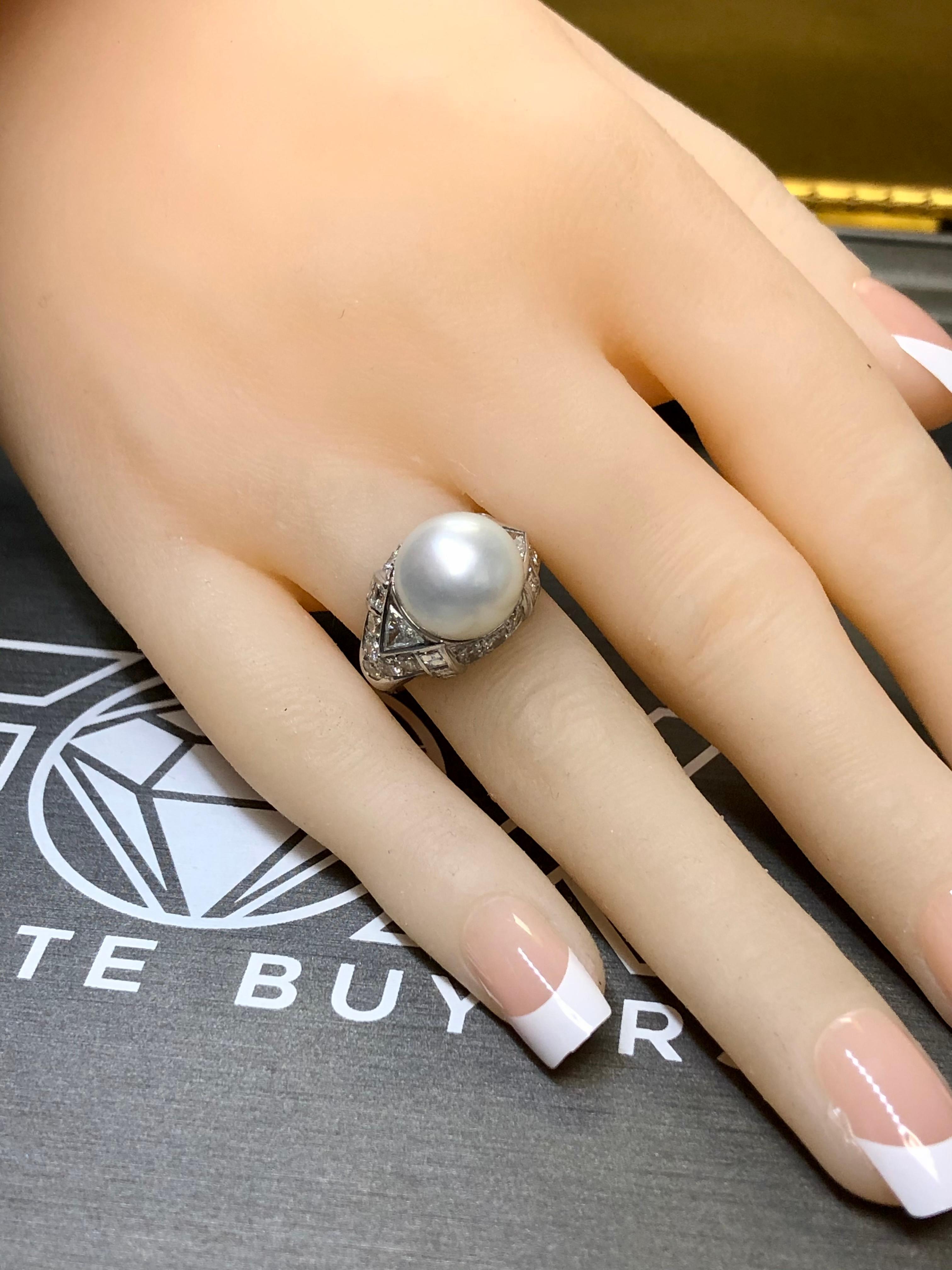FARAONE Platin Südseeperlen Trillion Quadratischer Diamant-Ring Größe 6 8