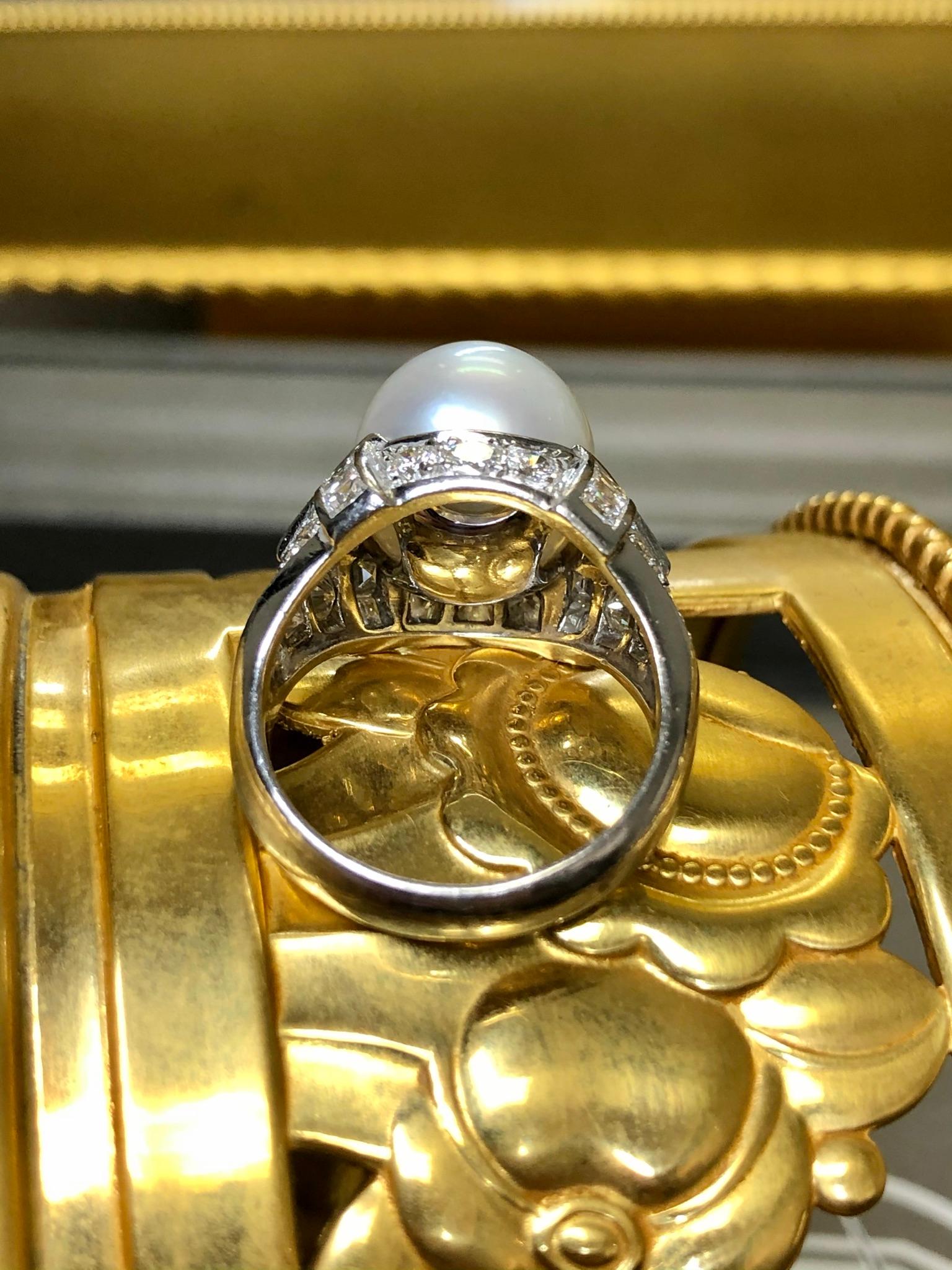 FARAONE Platin Südseeperlen Trillion Quadratischer Diamant-Ring Größe 6 1