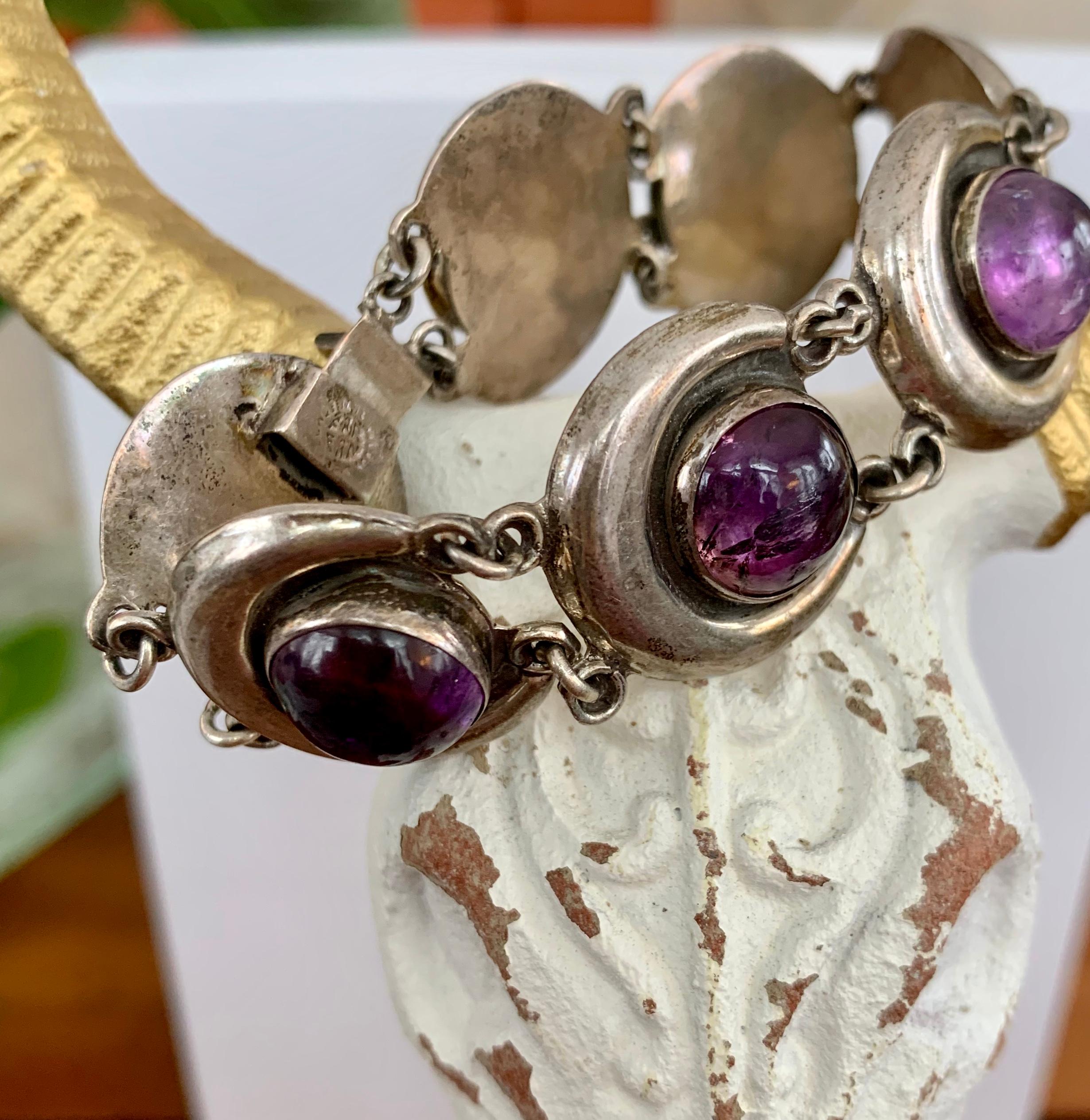 Vintage Farfan Mexican Silver and Amethyst In Good Condition In St. Louis Park, MN