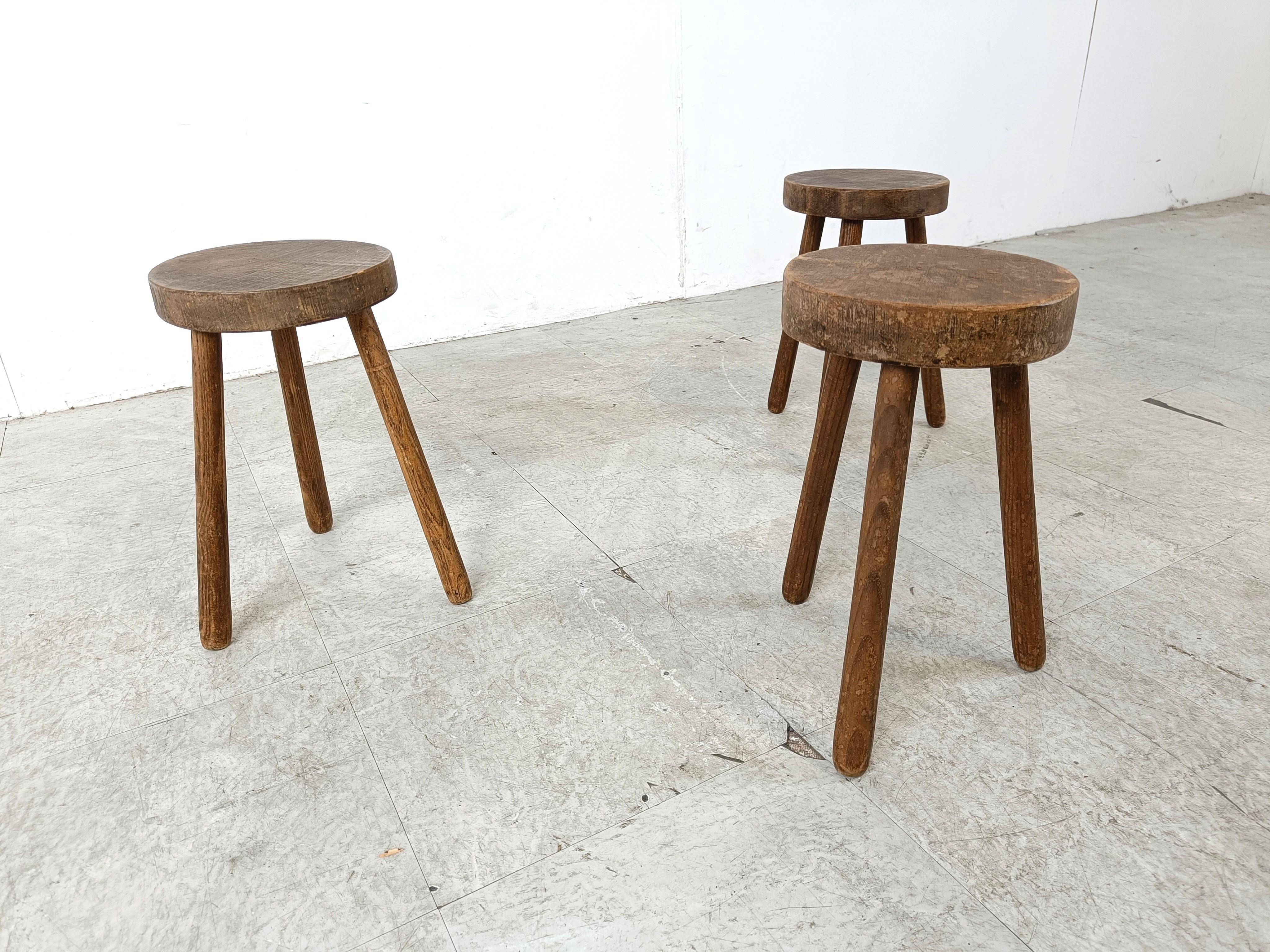 Wood Vintage farmer stools, set of 3