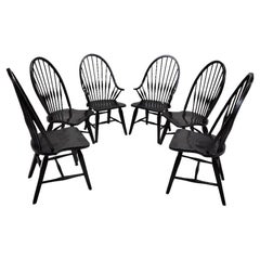 Antique Farmhouse Ebony Windsor Spindle Back Dining Chairs - Set of 6