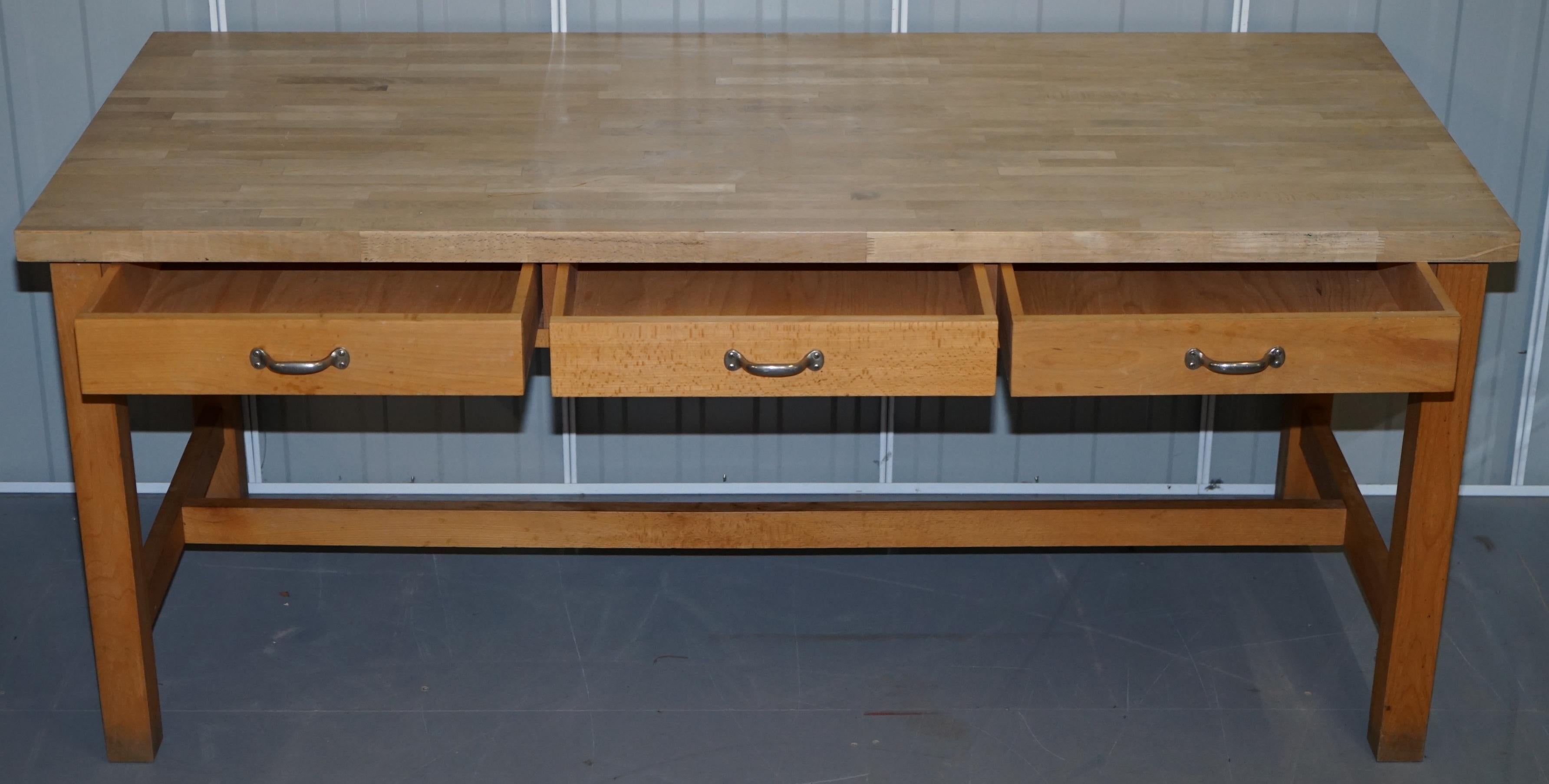 Vintage Farmhouse Kitchen Dining Table Six-Drawer with Scrub Work Block Top 3