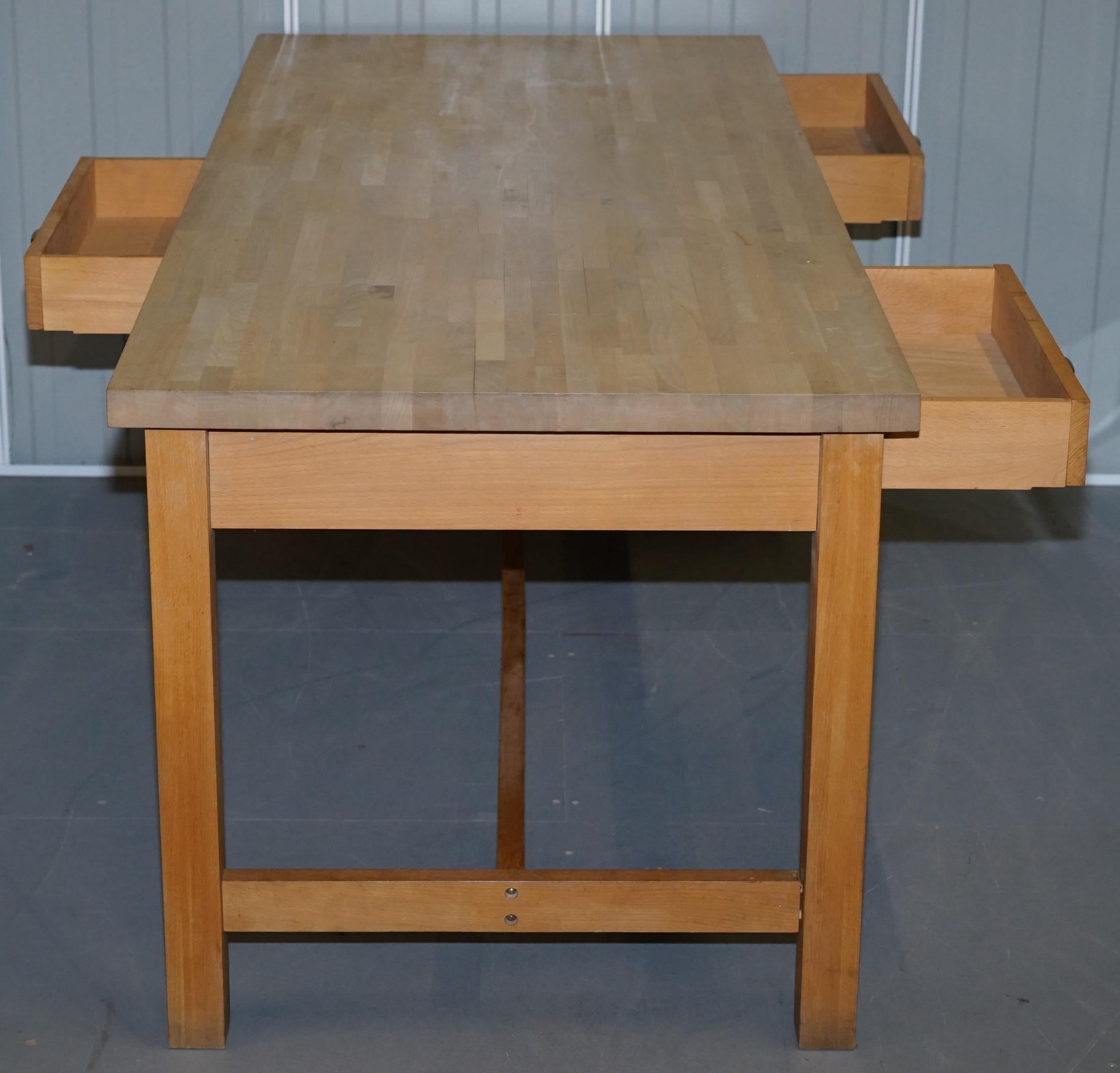 Vintage Farmhouse Kitchen Dining Table Six-Drawer with Scrub Work Block Top 4