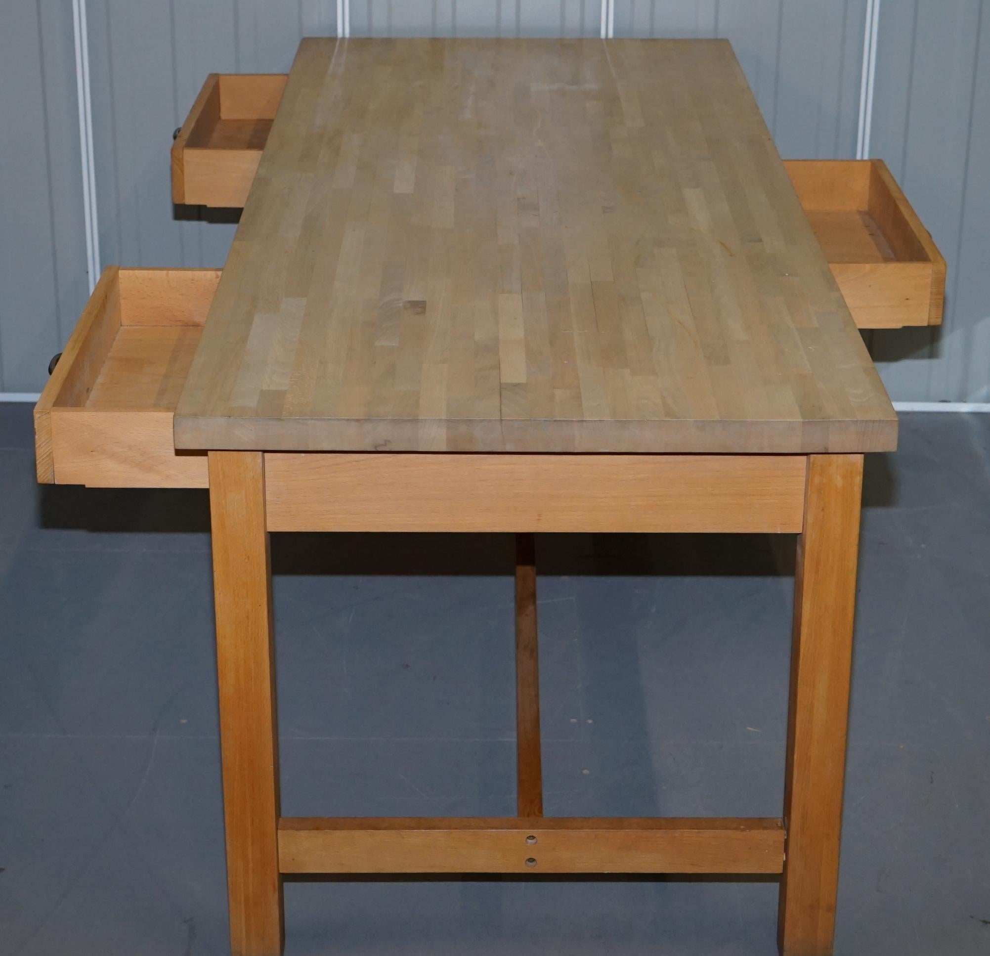 Vintage Farmhouse Kitchen Dining Table Six-Drawer with Scrub Work Block Top 5