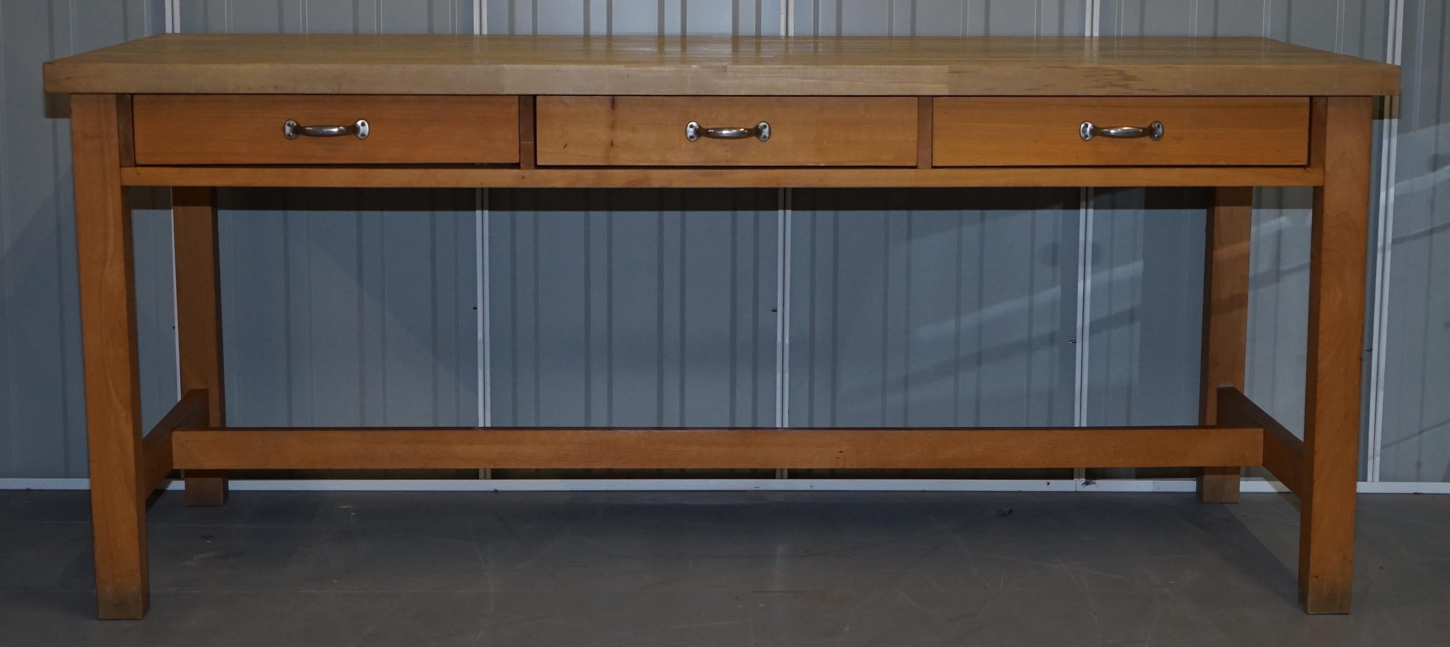 Vintage Farmhouse Kitchen Dining Table Six-Drawer with Scrub Work Block Top 6