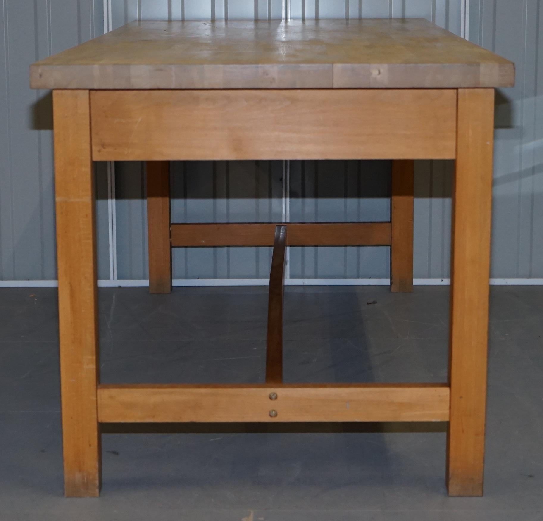 Vintage Farmhouse Kitchen Dining Table Six-Drawer with Scrub Work Block Top 7