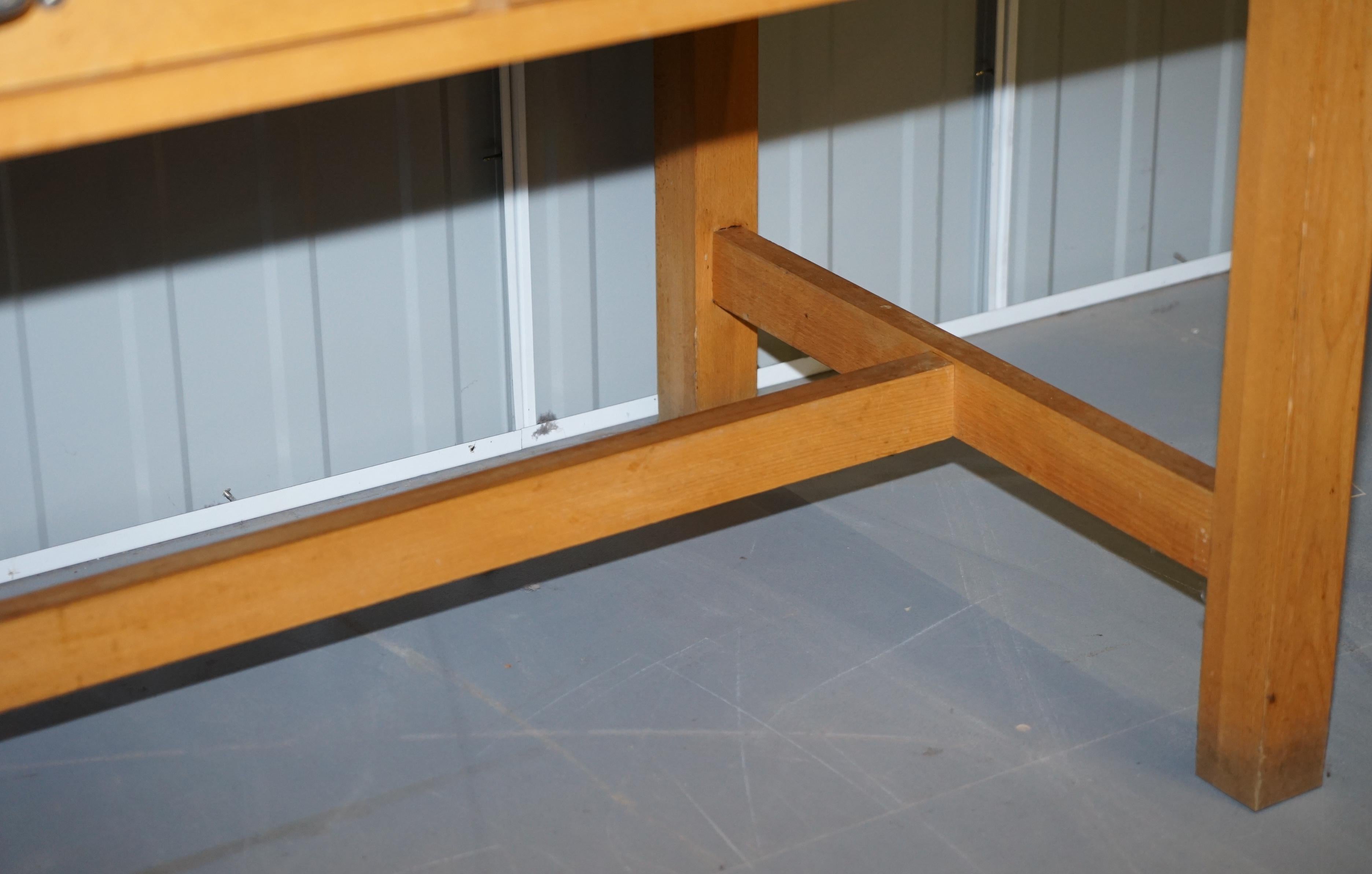 Hand-Crafted Vintage Farmhouse Kitchen Dining Table Six-Drawer with Scrub Work Block Top