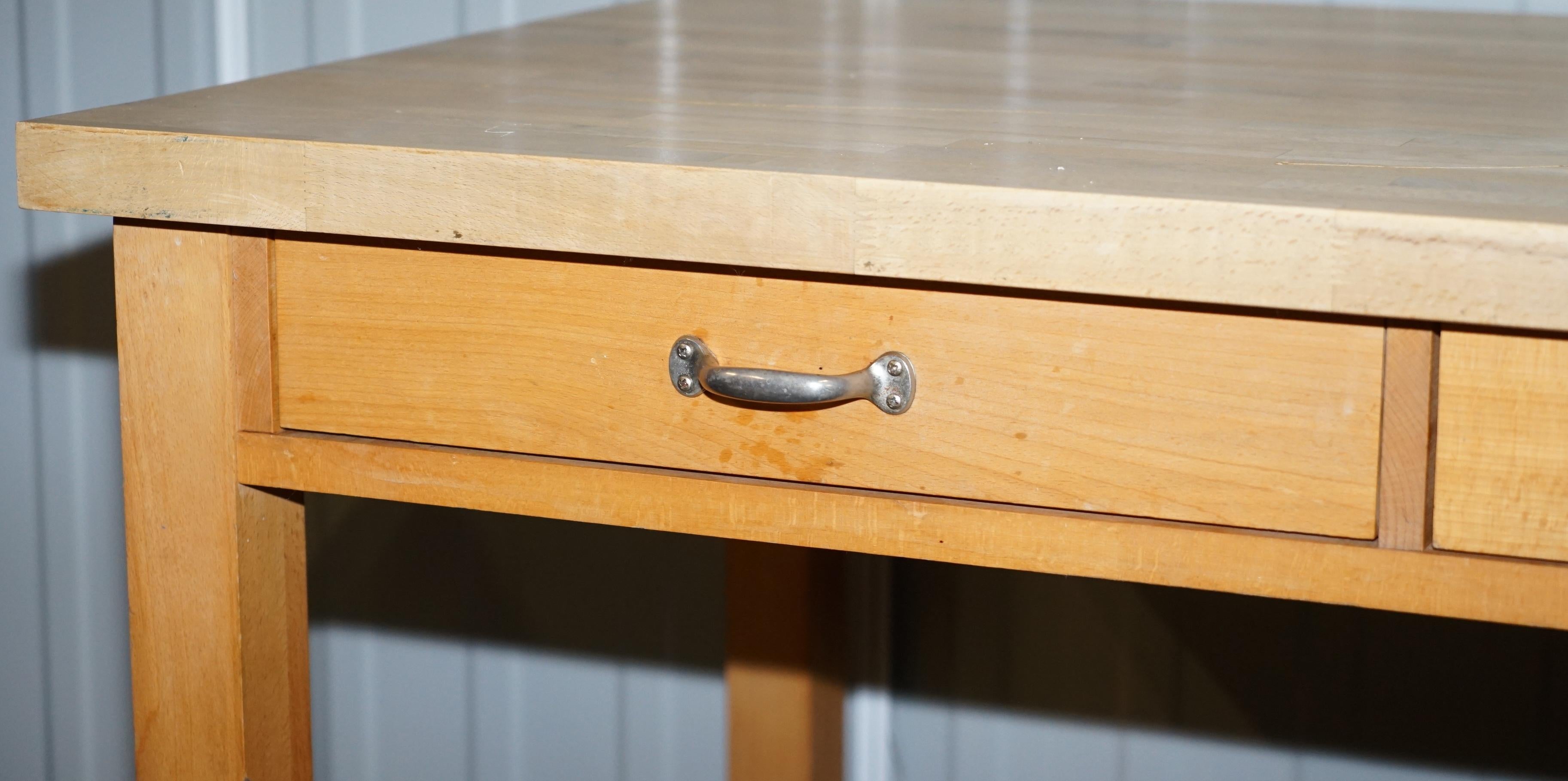 Vintage Farmhouse Kitchen Dining Table Six-Drawer with Scrub Work Block Top In Good Condition In West Sussex, Pulborough