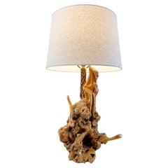 Vintage Farmhouse Live Edge Burl Wood Table Lamp