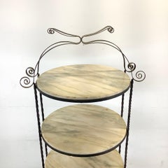 Vintage Farmhouse Etagere with Iron Frame and Marble Shelves
