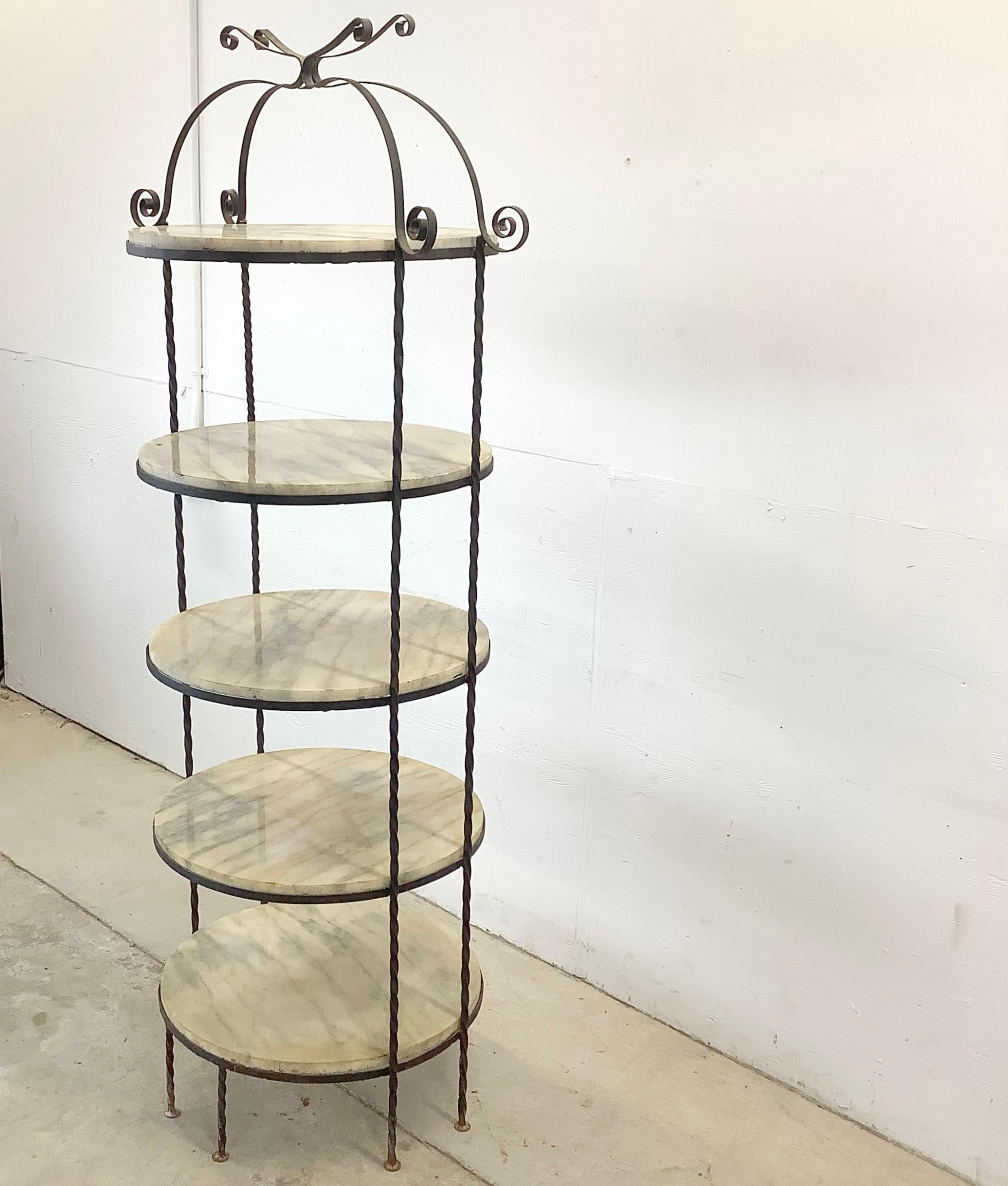 Vintage Farmhouse Shelf in Iron and Marble In Fair Condition For Sale In Trenton, NJ