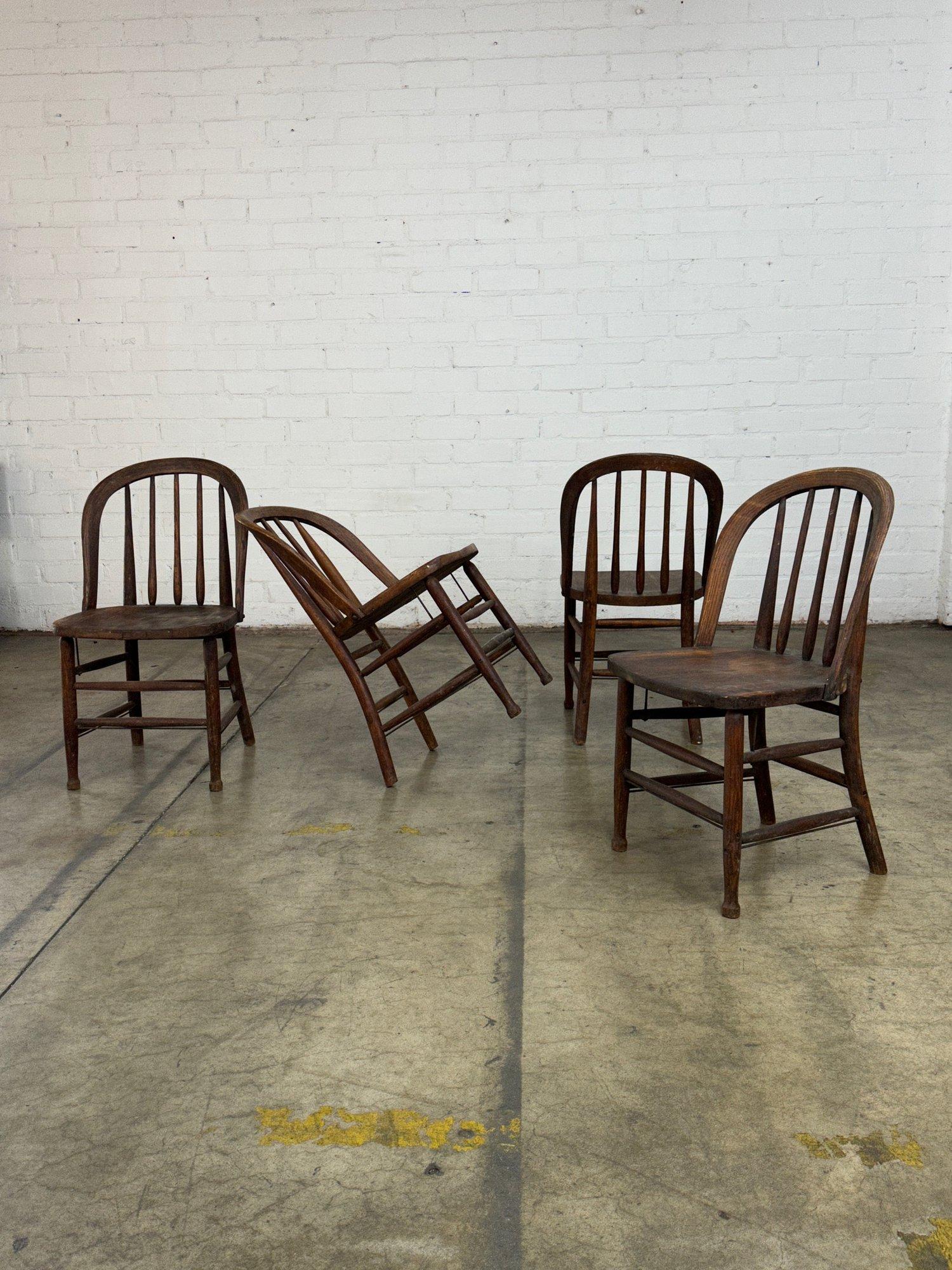 Rustic Vintage Farmhouse Spindle Chairs- Set of 4 For Sale