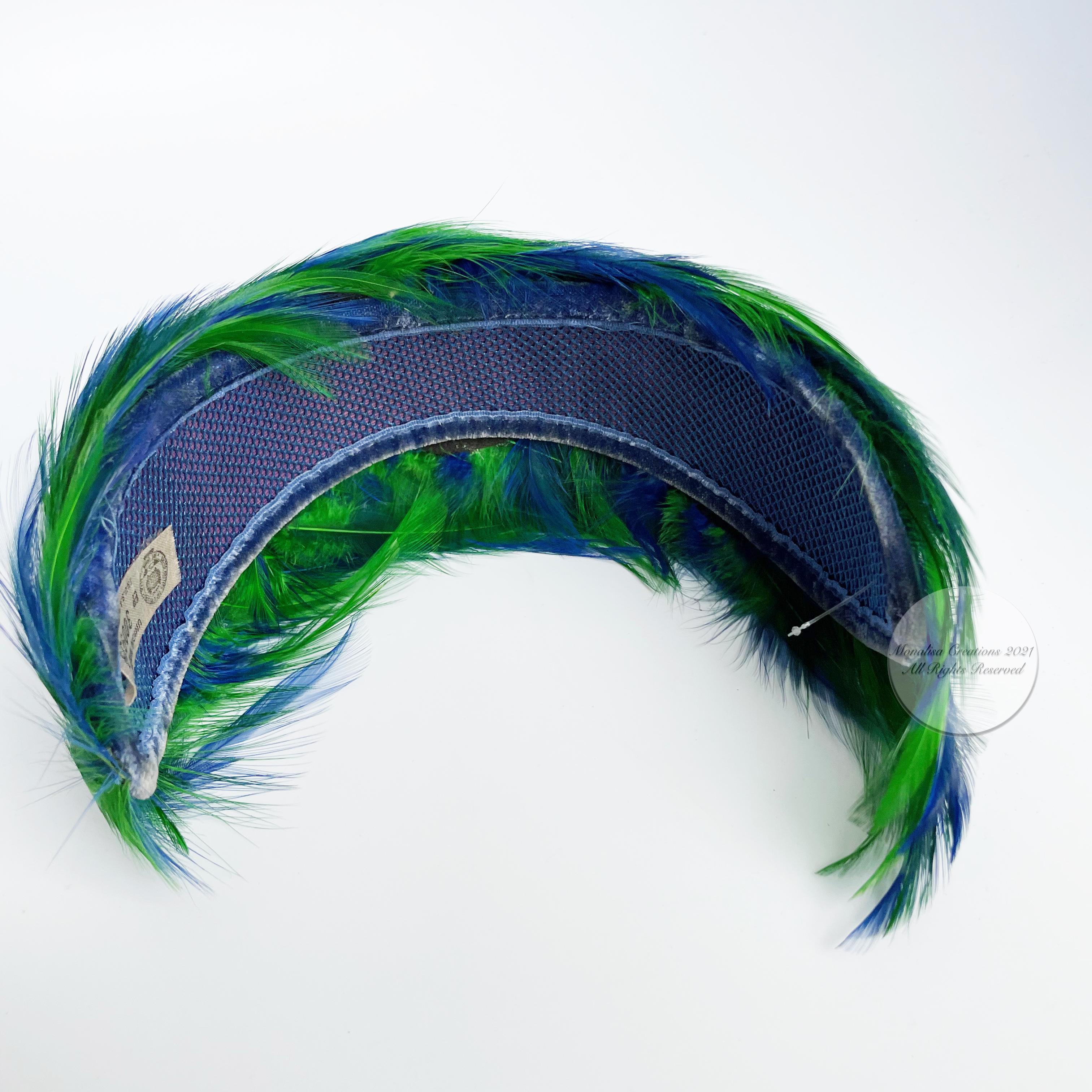 Feather Hat Fascinator Peacock Colors Blue Green Vintage OSFM 3