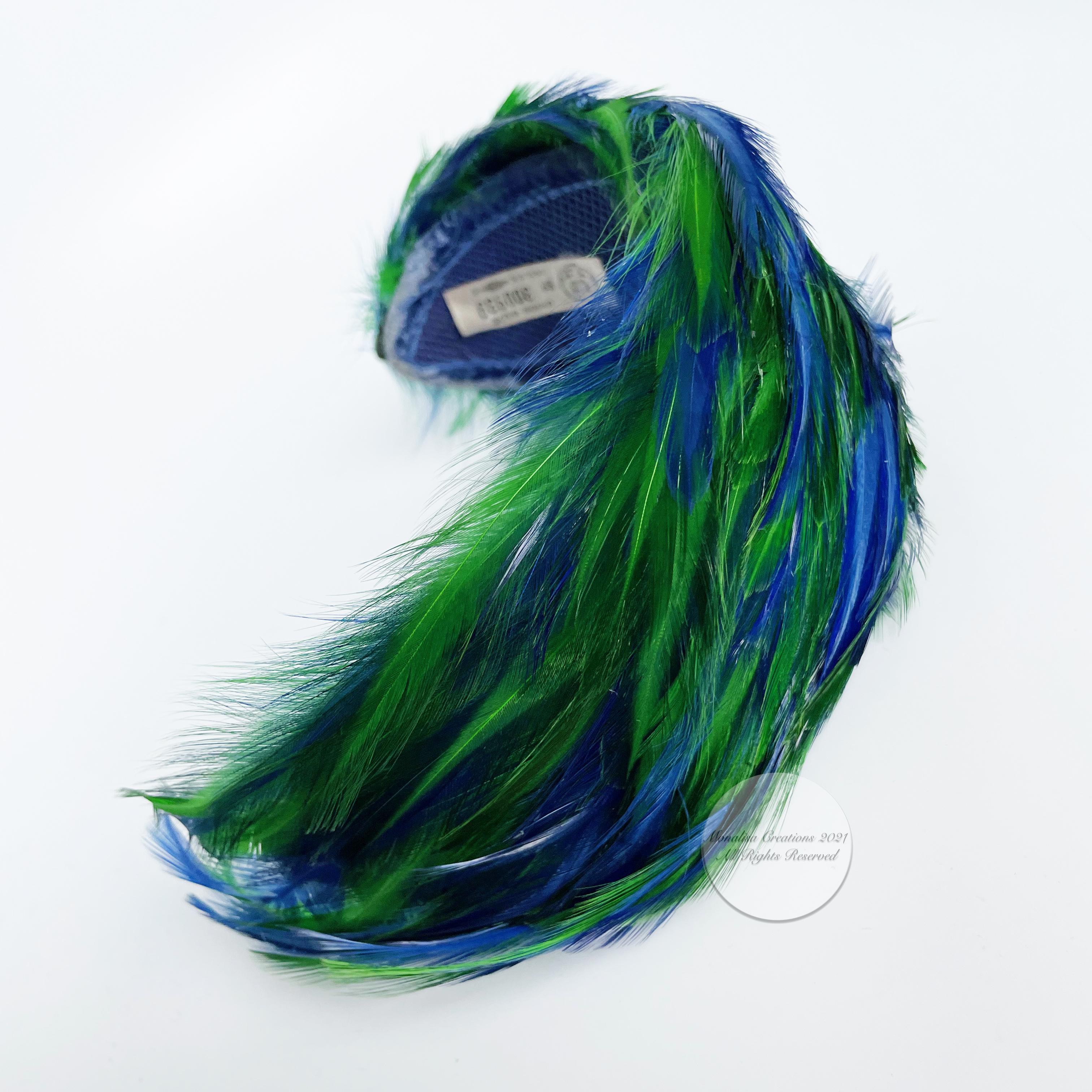 Feather Hat Fascinator Peacock Colors Blue Green Vintage OSFM 5