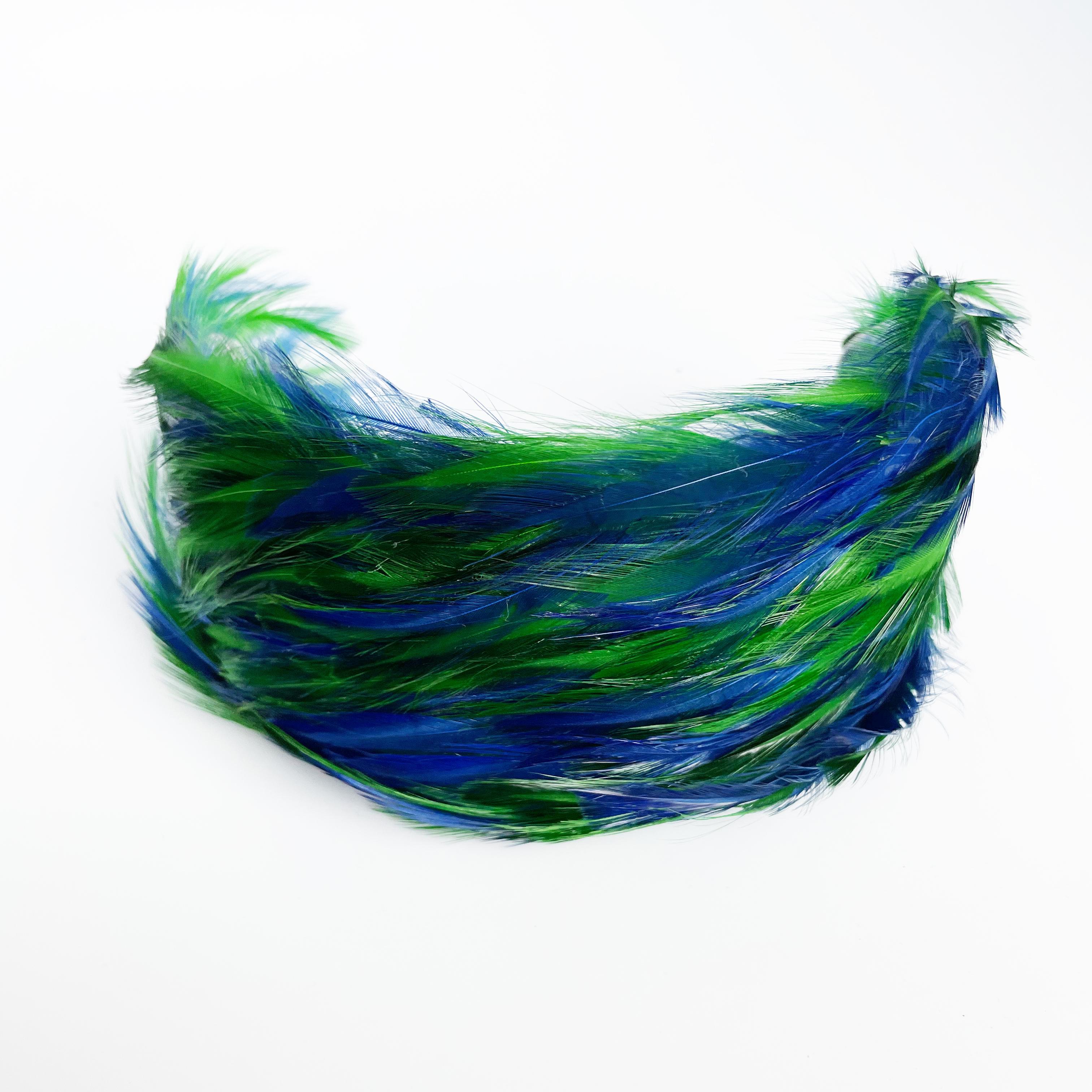 Women's or Men's Feather Hat Fascinator Peacock Colors Blue Green Vintage OSFM