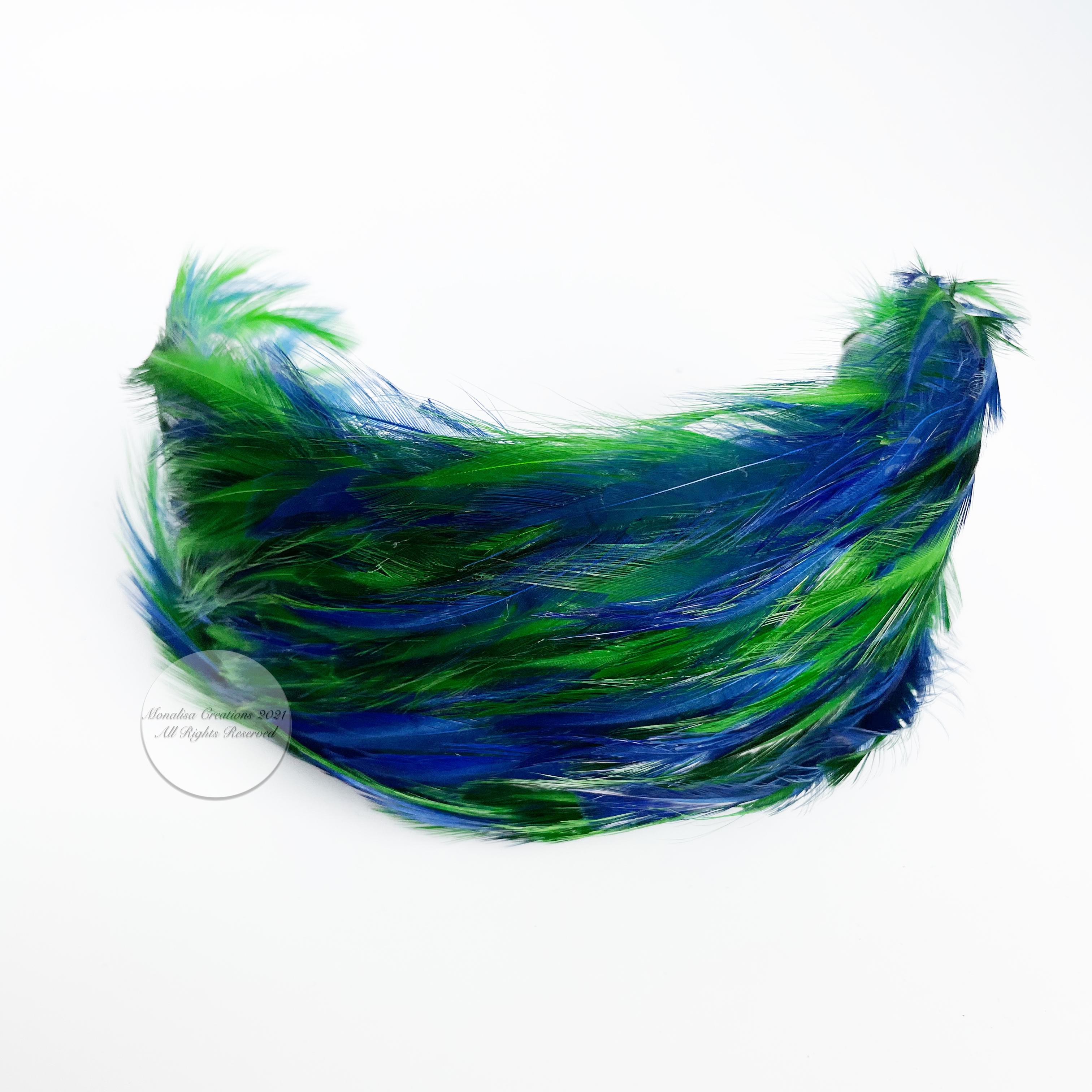 Feather Hat Fascinator Peacock Colors Blue Green Vintage OSFM 2