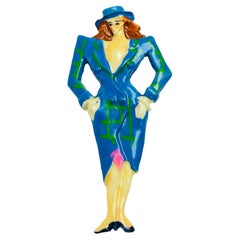 Vintage fashion lady in hat designer brooch