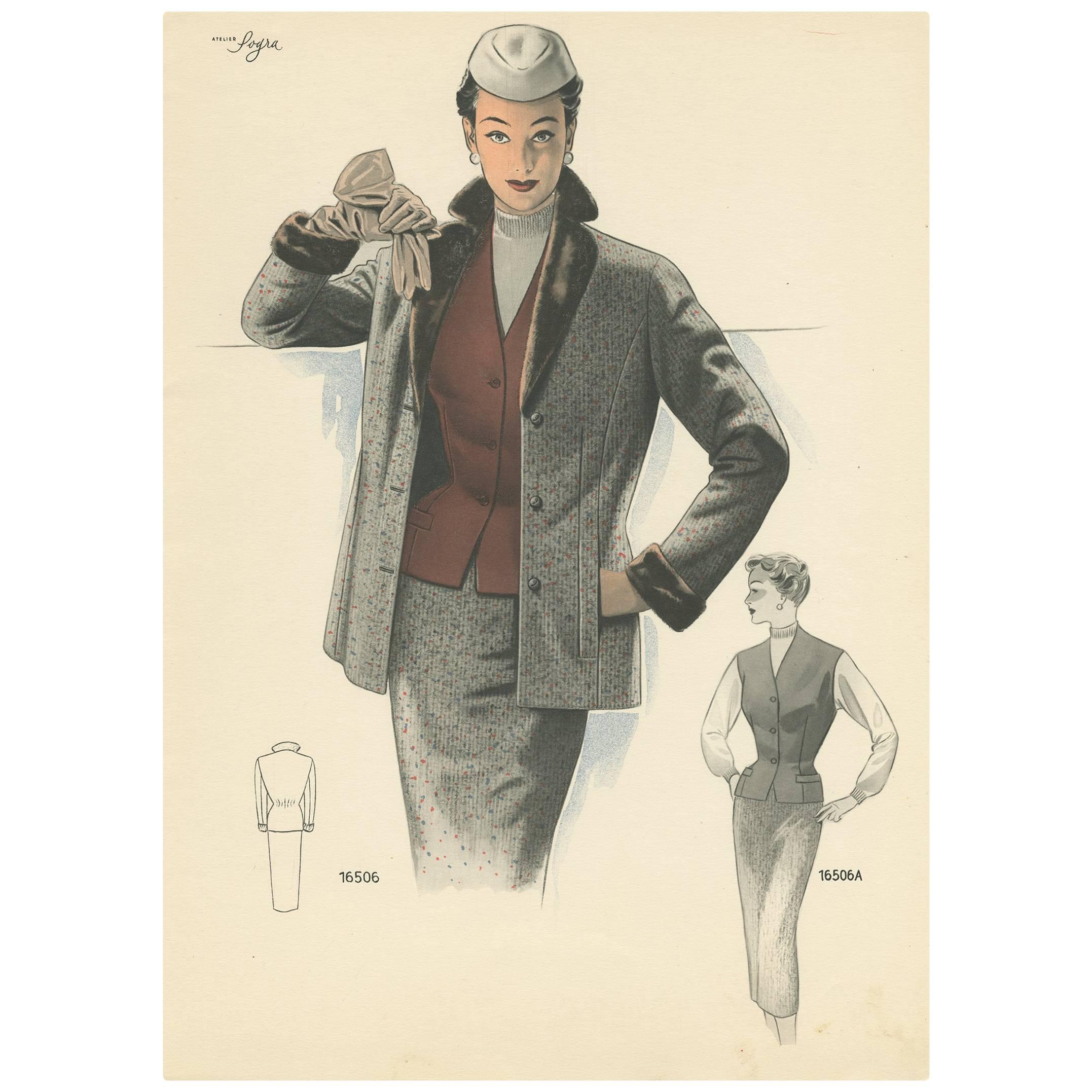Vintage Fashion Print 'Pl. 16506' Published in Le Tailleur Moderne, 1954