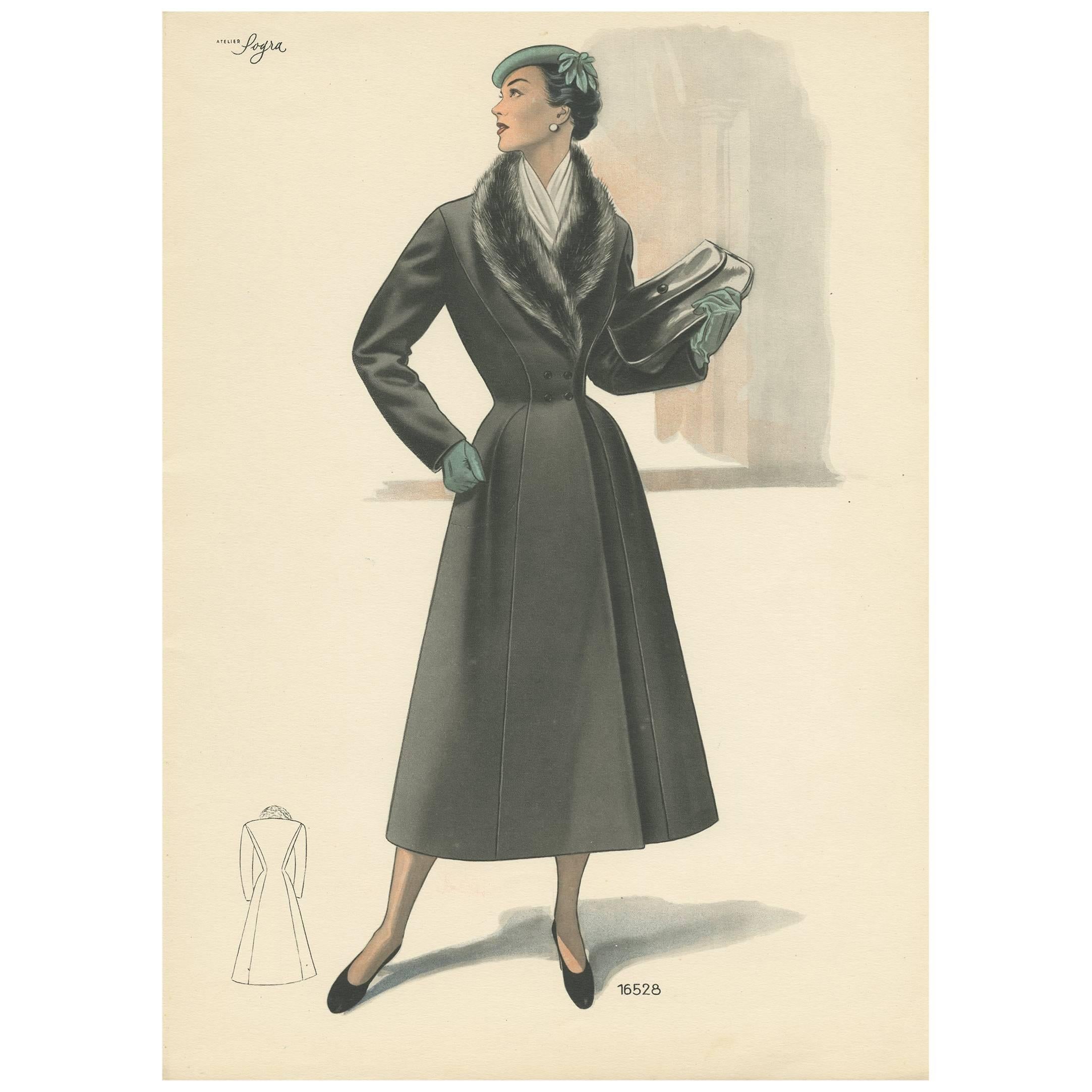 Vintage-Modedruck „Pl. 16528“, veröffentlicht in Le Tailleur Moderne, 1954