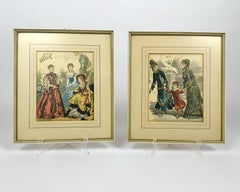 Vintage Fashion Prints in Frame French Fashion Handpainted Illustrations, 1960