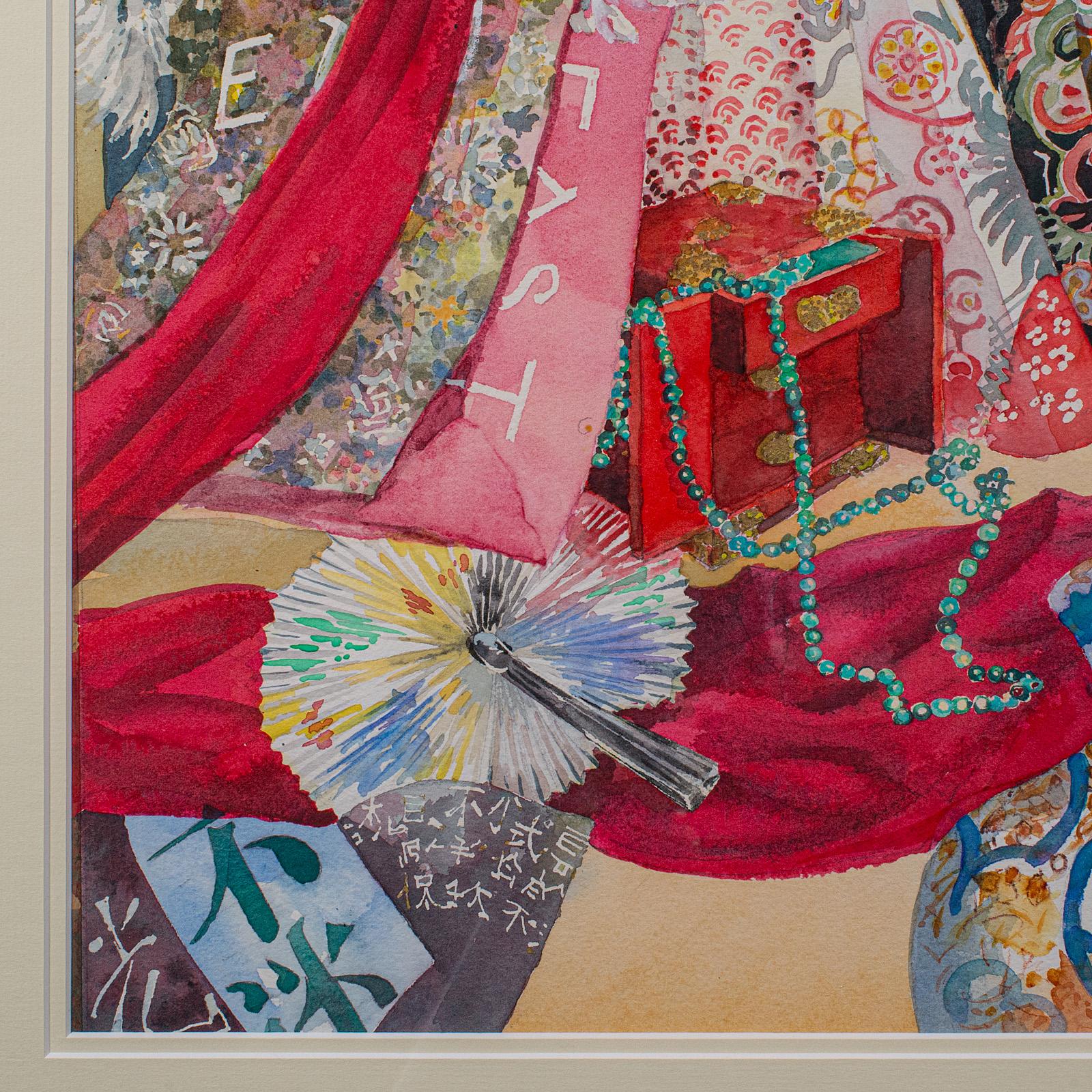 20th Century Vintage Fashion Watercolour, English, Framed Painting, Art, Signed, Circa 1990 For Sale