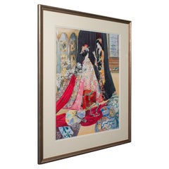 Acquerello di moda vintage, inglese, quadro con cornice, arte, firmato, Circa 1990