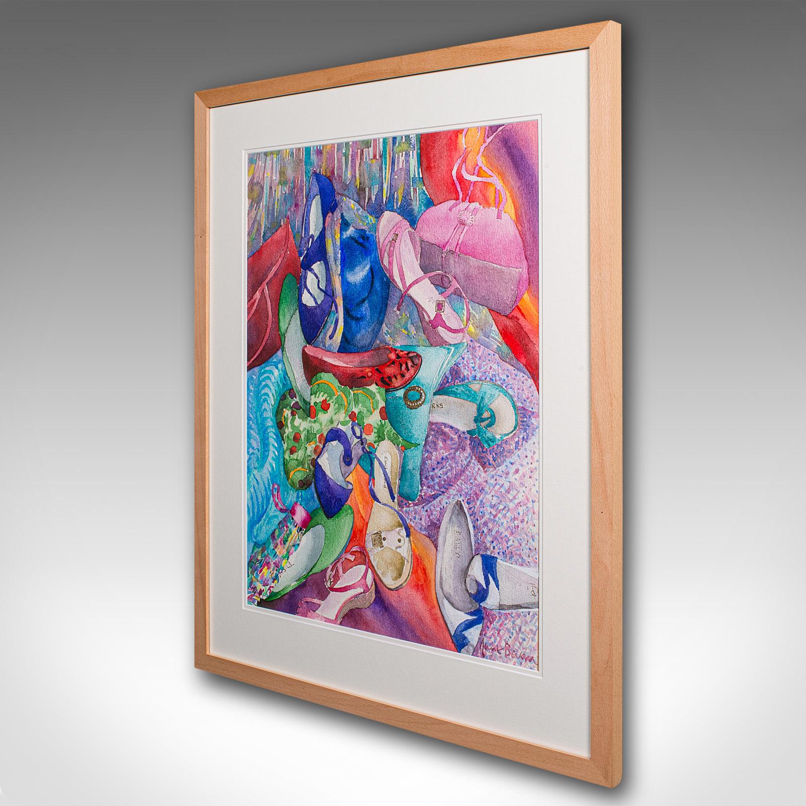 Modern Vintage Fashion Watercolour, English, Framed Painting, Signed Art, Circa 1990 For Sale