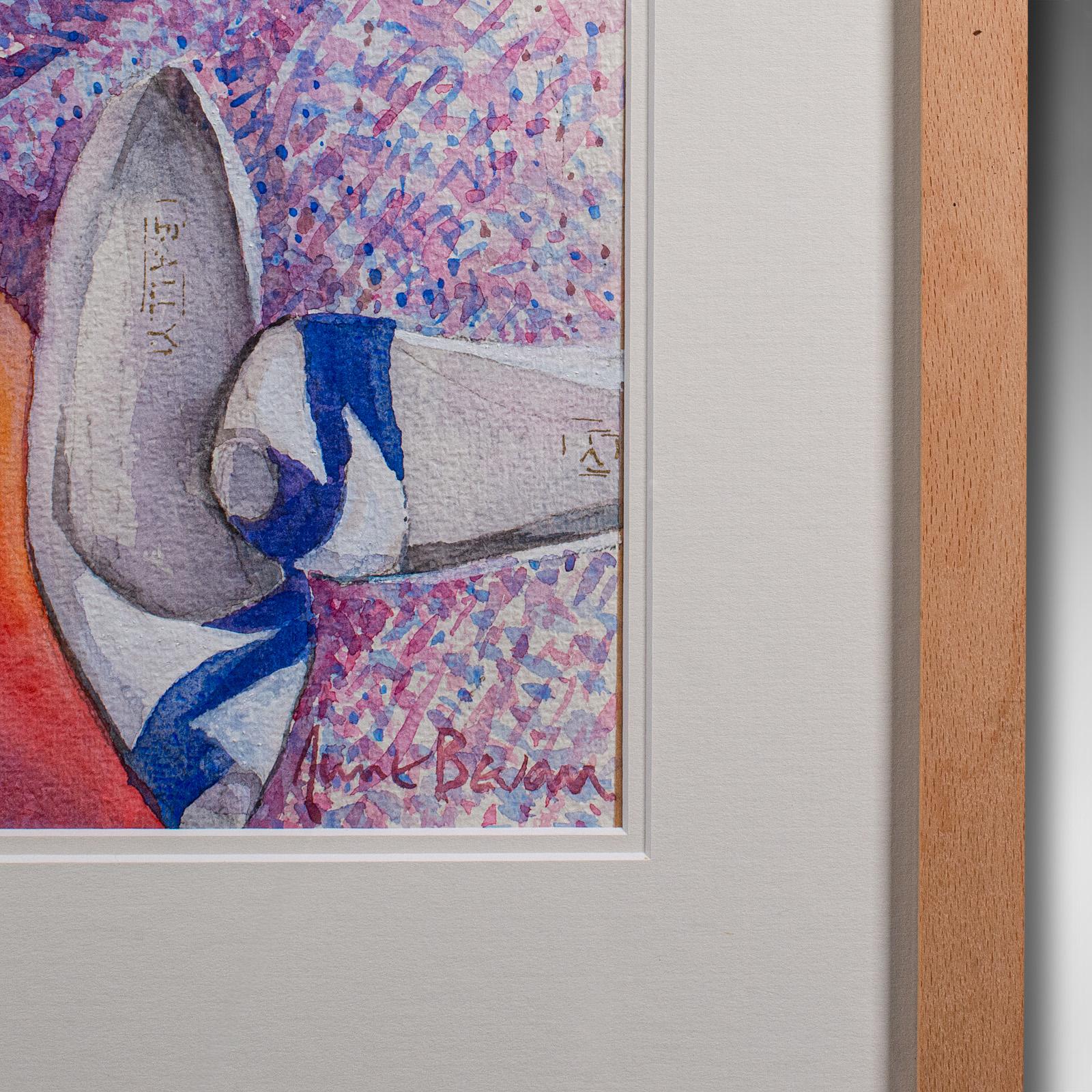 Paper Vintage Fashion Watercolour, English, Framed Painting, Signed Art, Circa 1990 For Sale