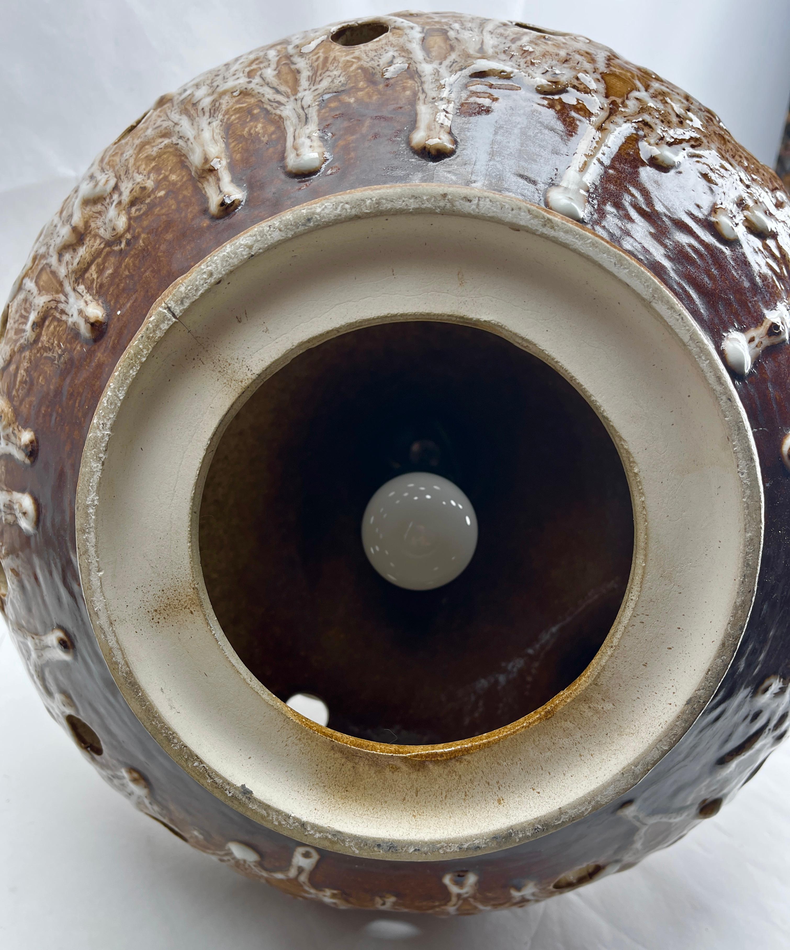 Vintage Fat Lava Floor Lamp Brown tones and white Drip-Glazes by Walter Gerhards 5