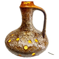 Vintage Fat Lava Floor Lamp Brown tones and white Drip-Glazes by Walter Gerhards