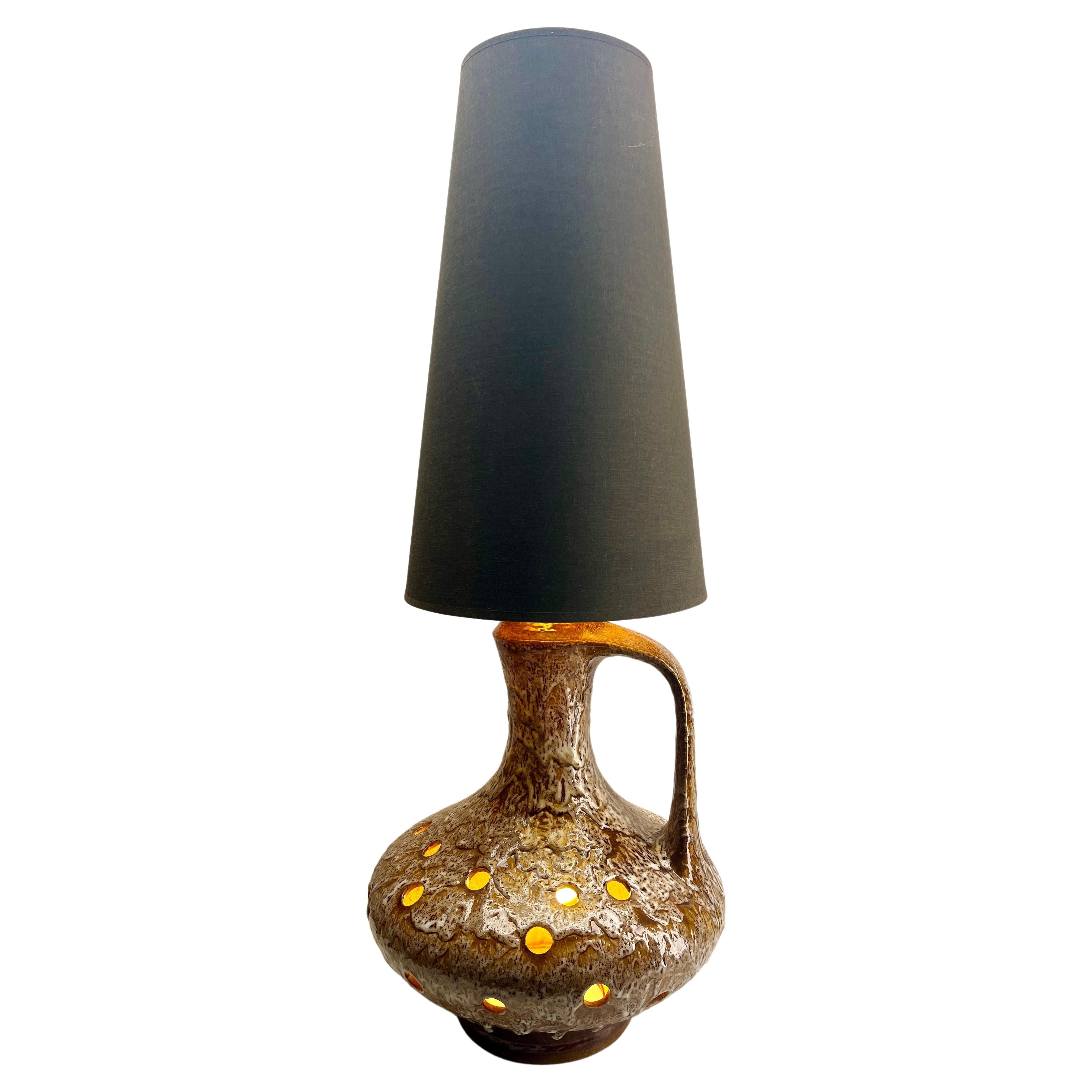 German Vintage Fat Lava Floor Lamp Brown tones and white Drip-Glazes by Walter Gerhards