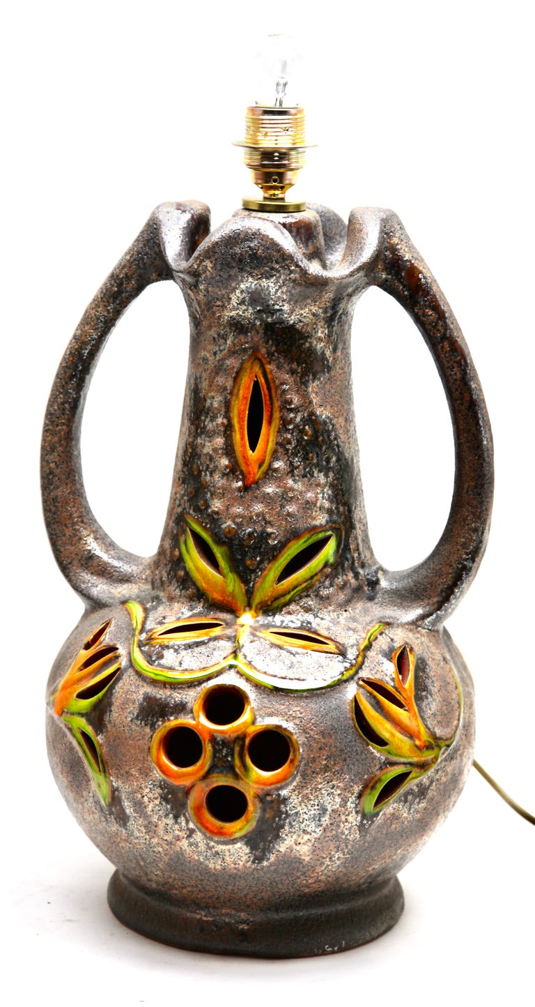 Vintage Fat Lava Floor Lamp Orange and Green DripGlazes by Walter