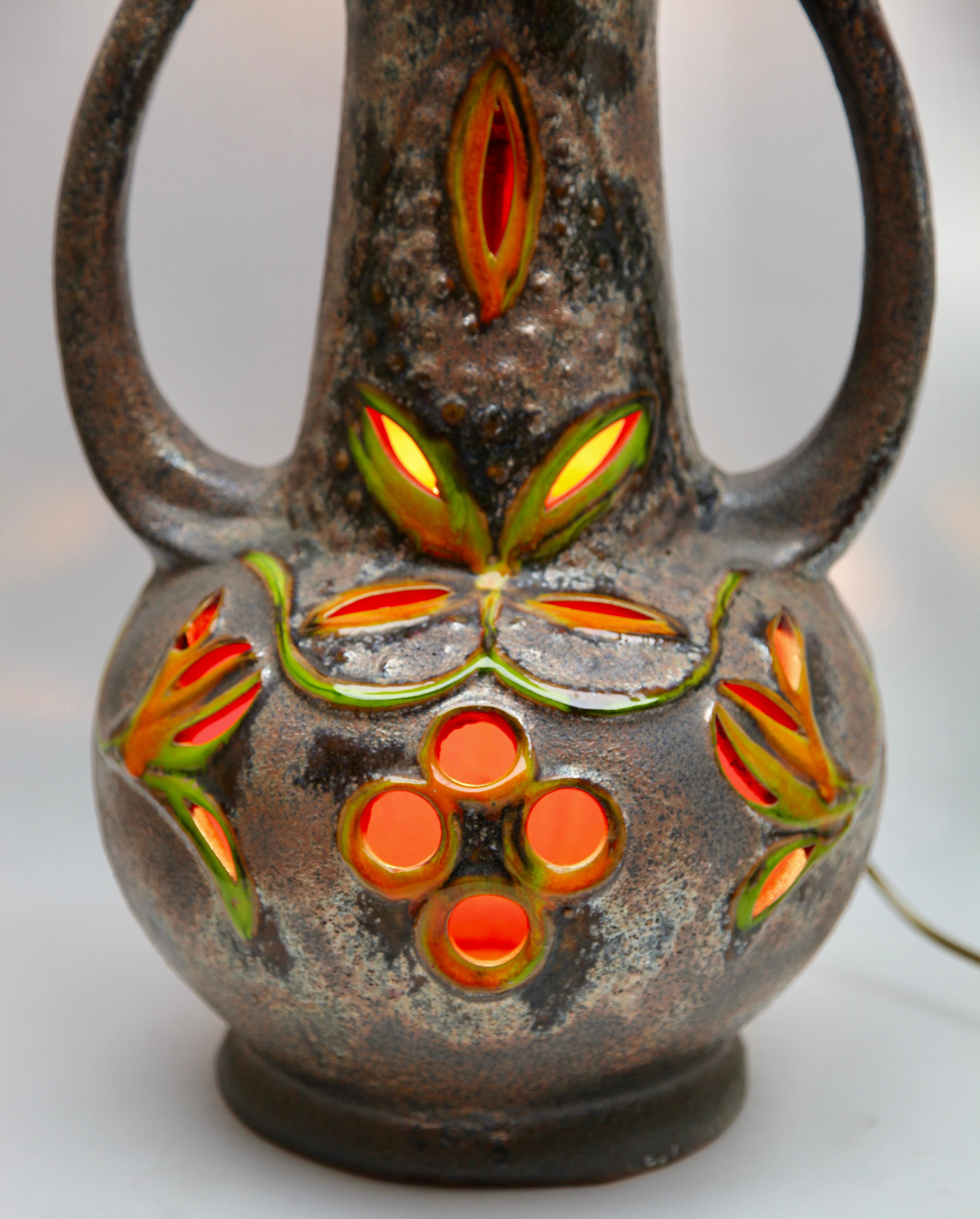Vintage Stehlampe Fat Lava in Orange und Grün mit Tropfglasuren von Walter Gerhards (Keramik) im Angebot