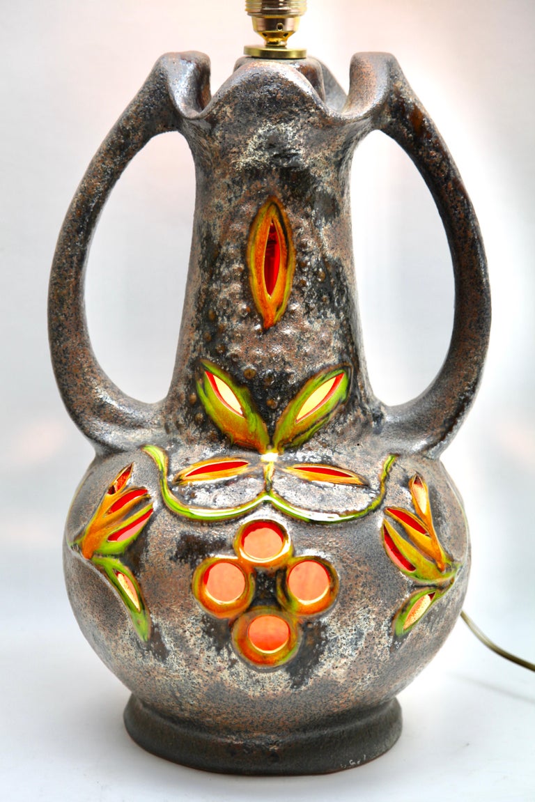 Vintage Fat Lava Floor Lamp Orange and Green DripGlazes by Walter