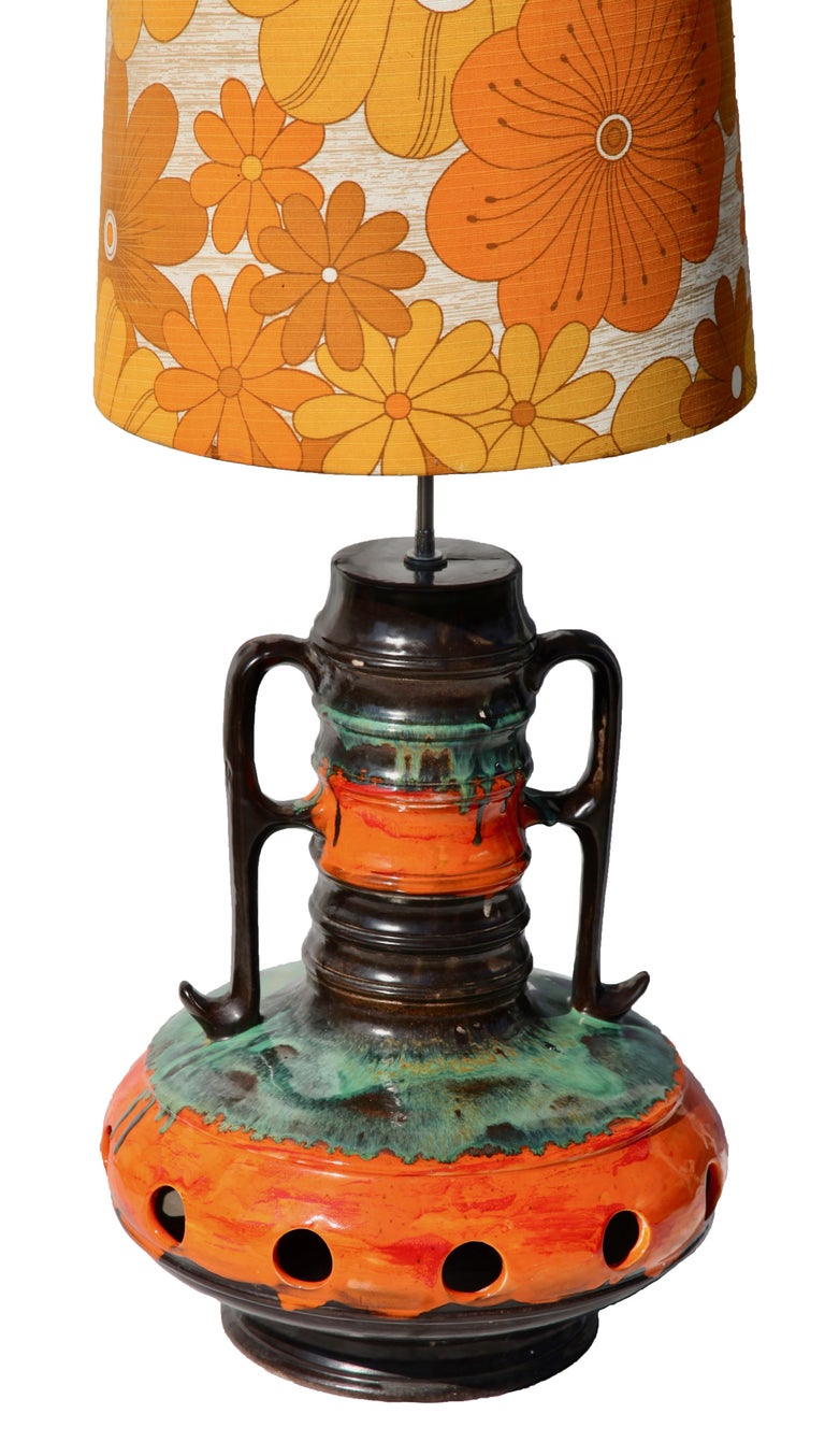 Vintage Fat Lava Floor Lamp Orange and Green DripGlazes, Lampshade of