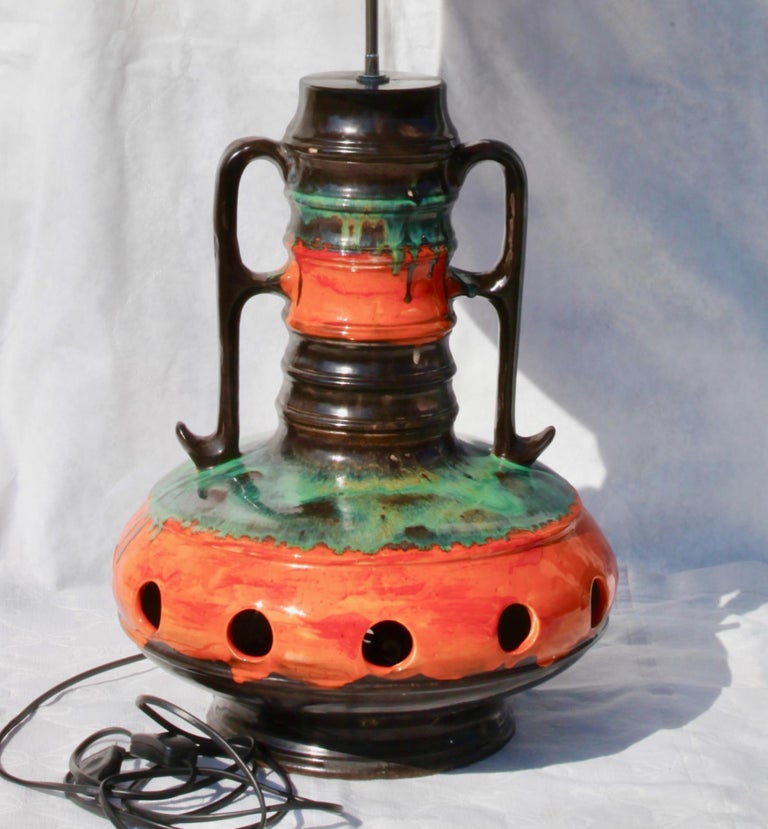 Vintage Fat Lava Floor Lamp Orange and Green DripGlazes, Lampshade of