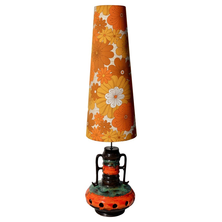 Vintage Fat Lava Floor Lamp Orange and Green DripGlazes, Lampshade of