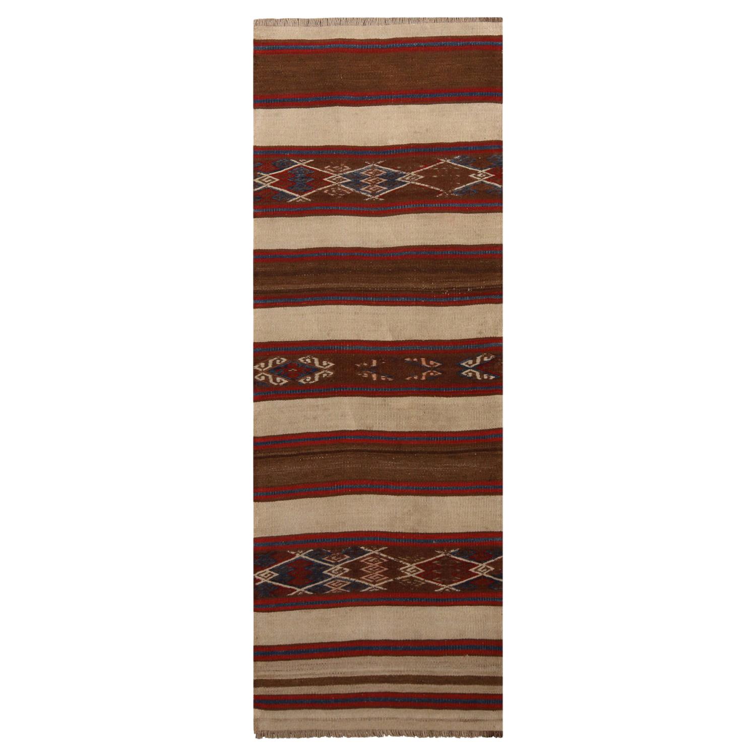Vintage Fatiye Beige Brown Wool Kilim Rug with Crimson Red Accent by Rug & Kilim