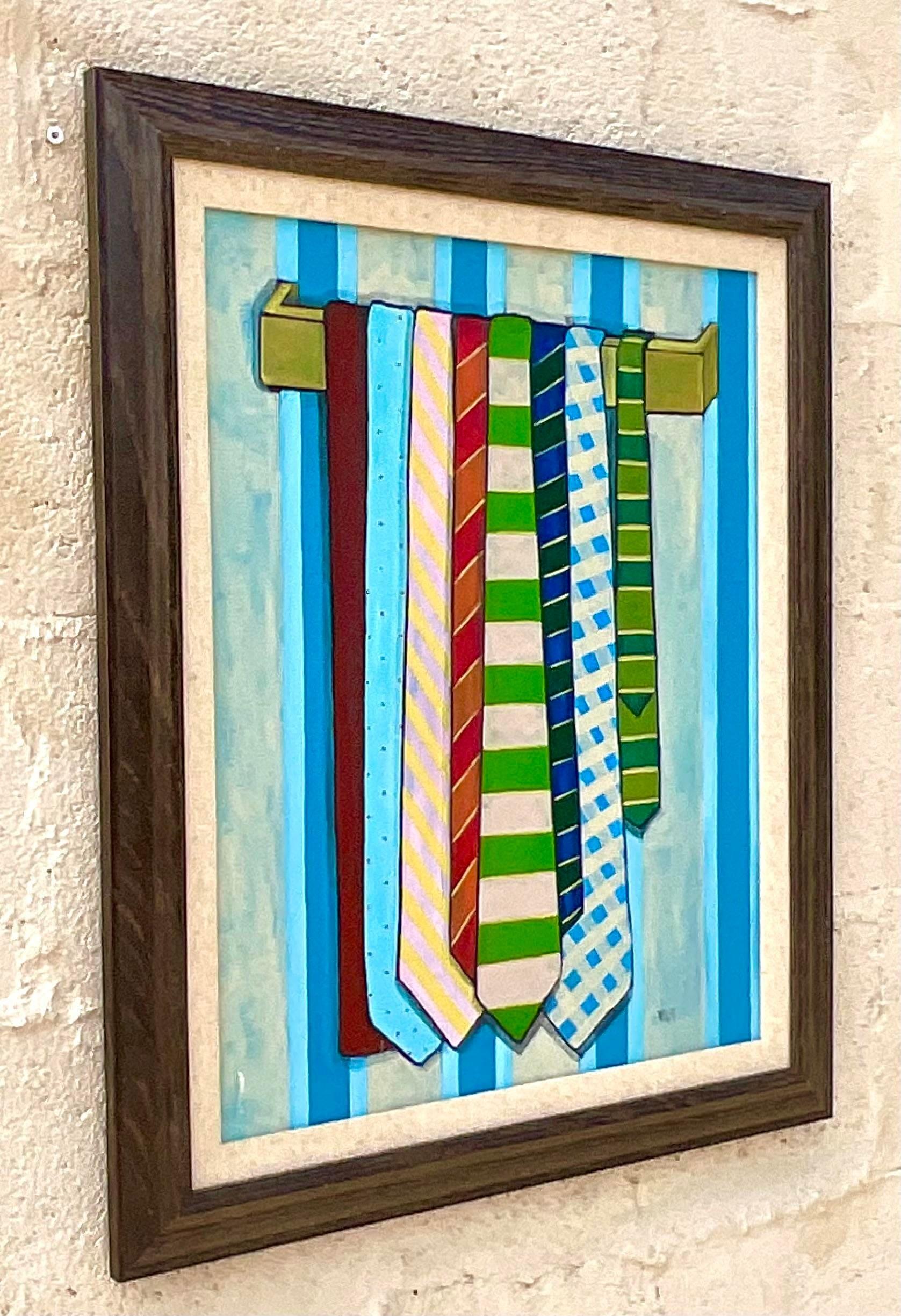 Vintage Boho Original Ölgemälde auf Leinwand von Tie Rack im Angebot 1