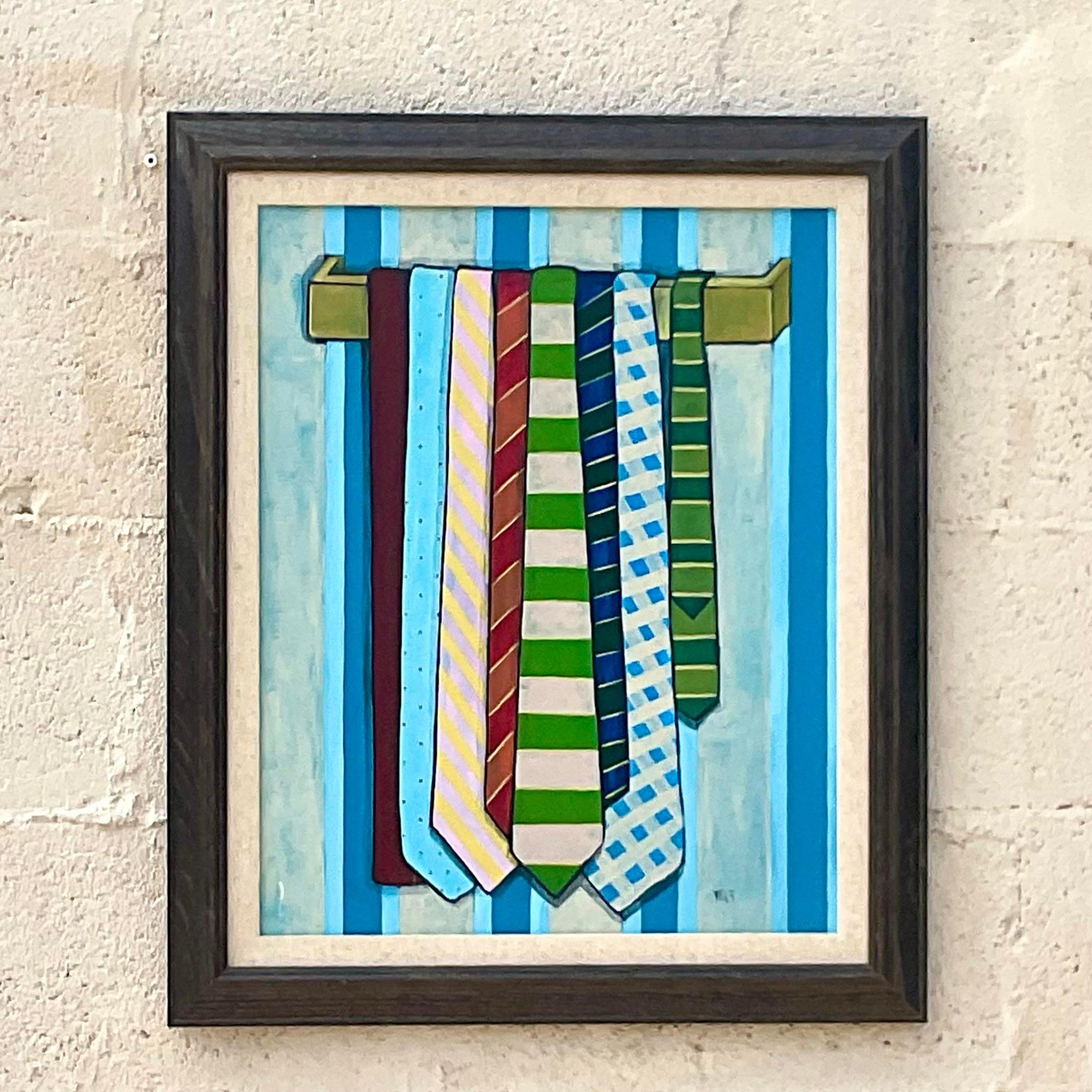 Vintage Boho Original Ölgemälde auf Leinwand von Tie Rack im Angebot 2