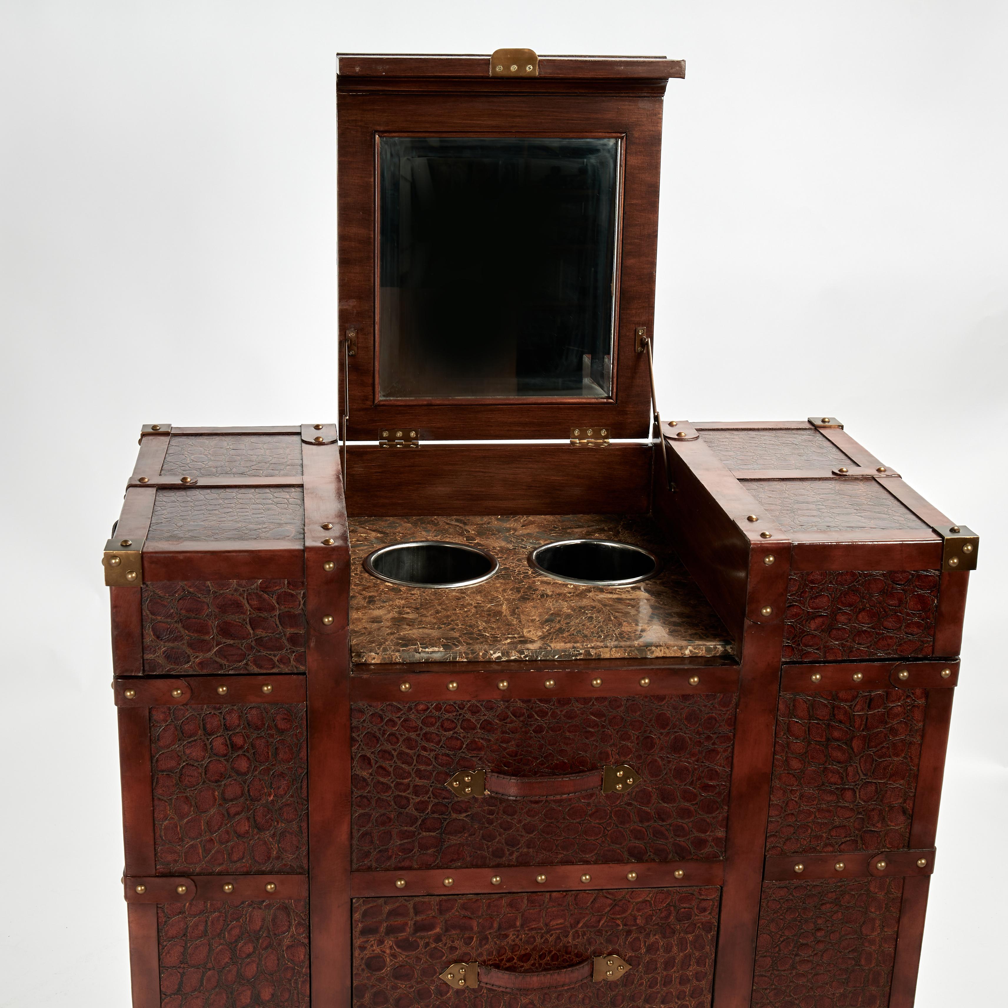 Vintage Faux Alligator Steamer Trunk Bar by Maitland Smith For Sale 4