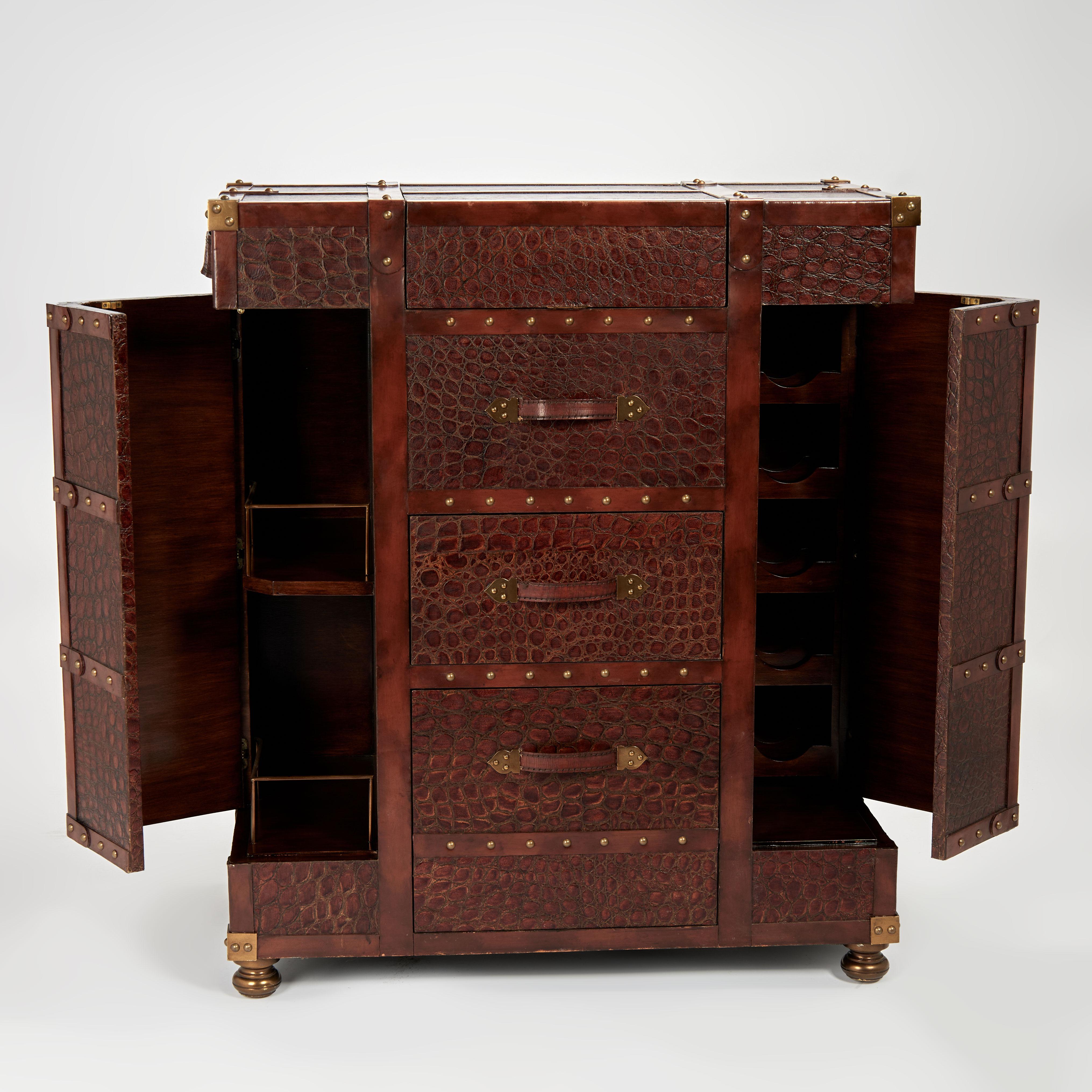 Victorian Vintage Faux Alligator Steamer Trunk Bar by Maitland Smith For Sale