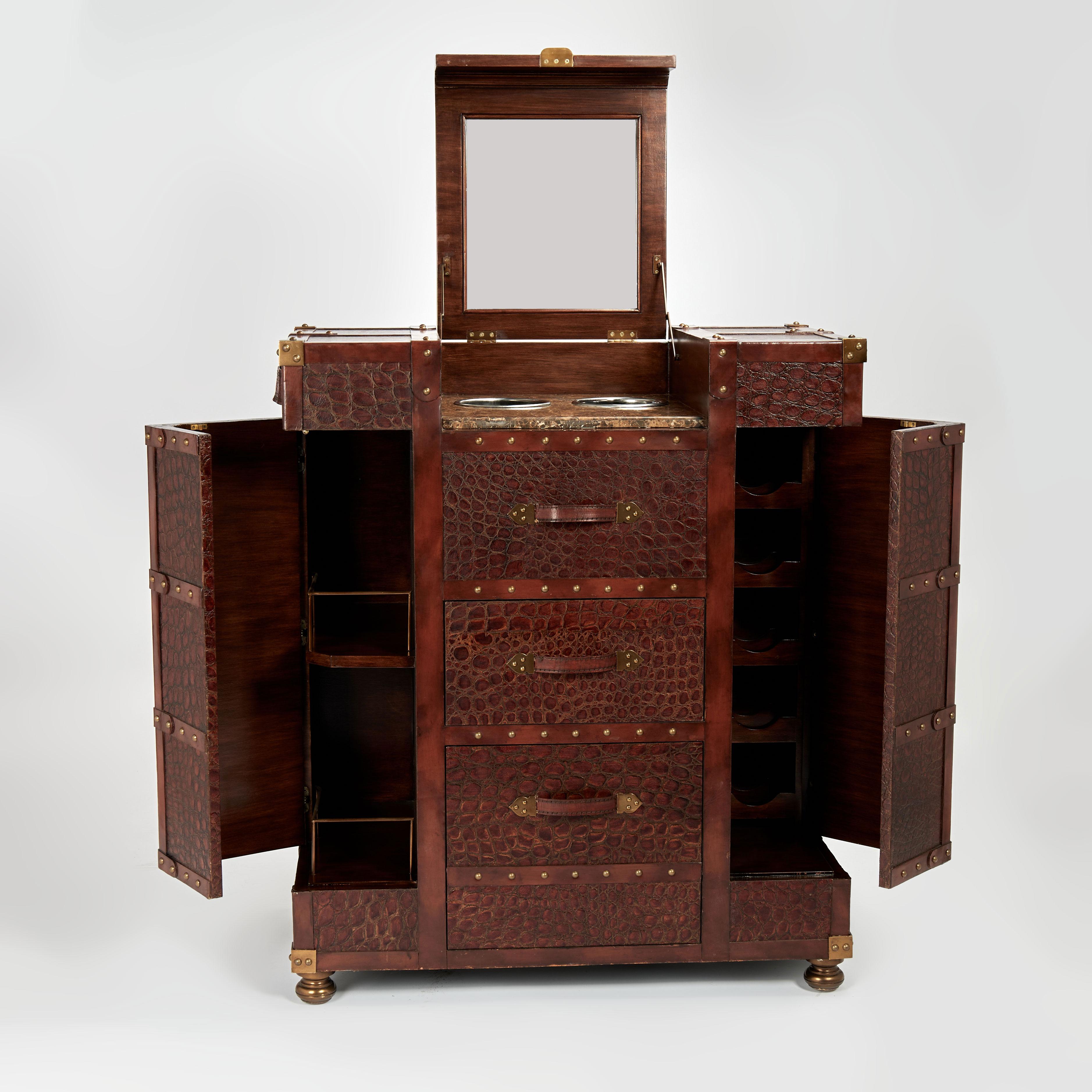 Philippine Vintage Faux Alligator Steamer Trunk Bar by Maitland Smith For Sale