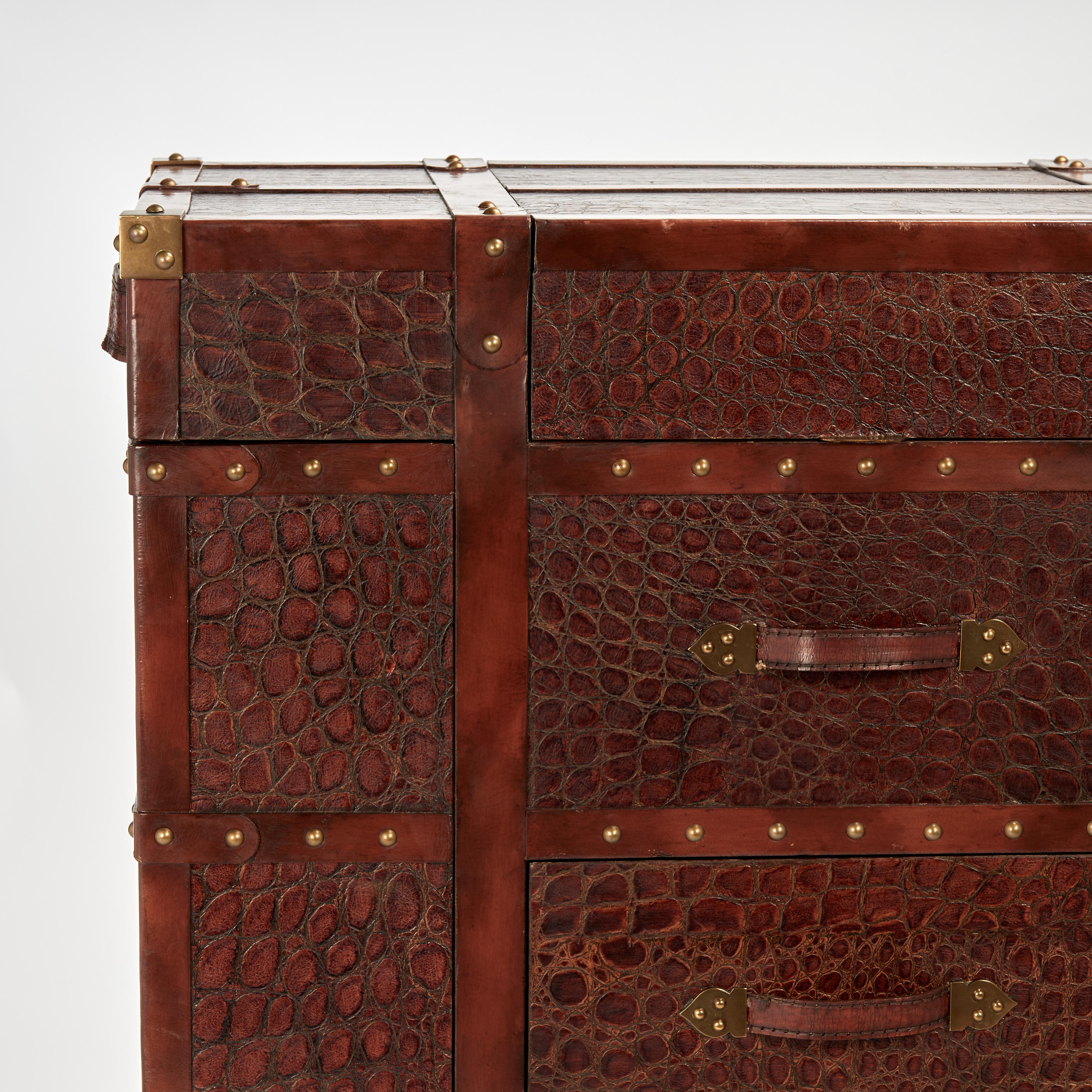 Hand-Crafted Vintage Faux Alligator Steamer Trunk Bar by Maitland Smith For Sale