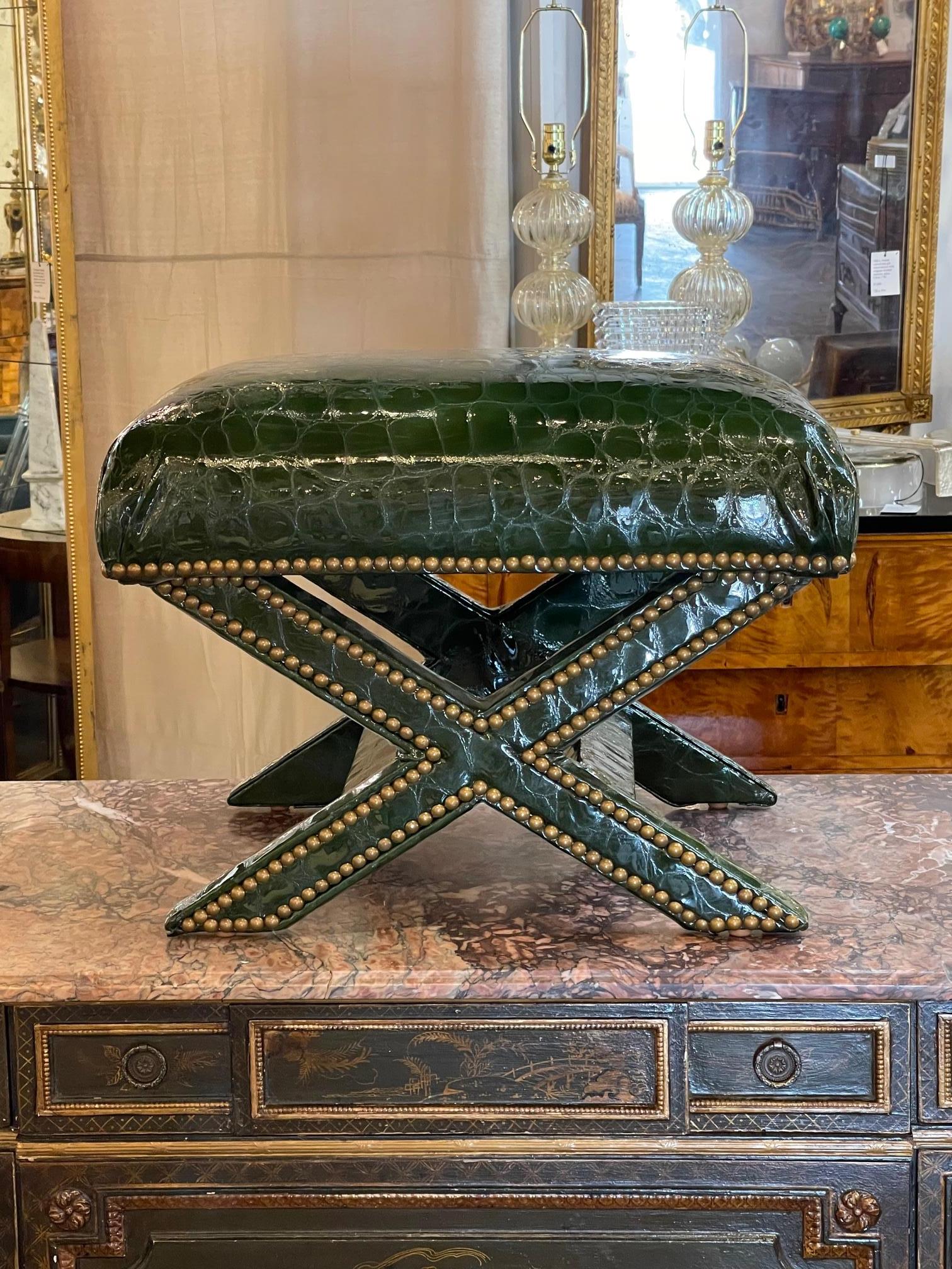 Vintage Faux Alligator X Form Bench In Good Condition In Dallas, TX